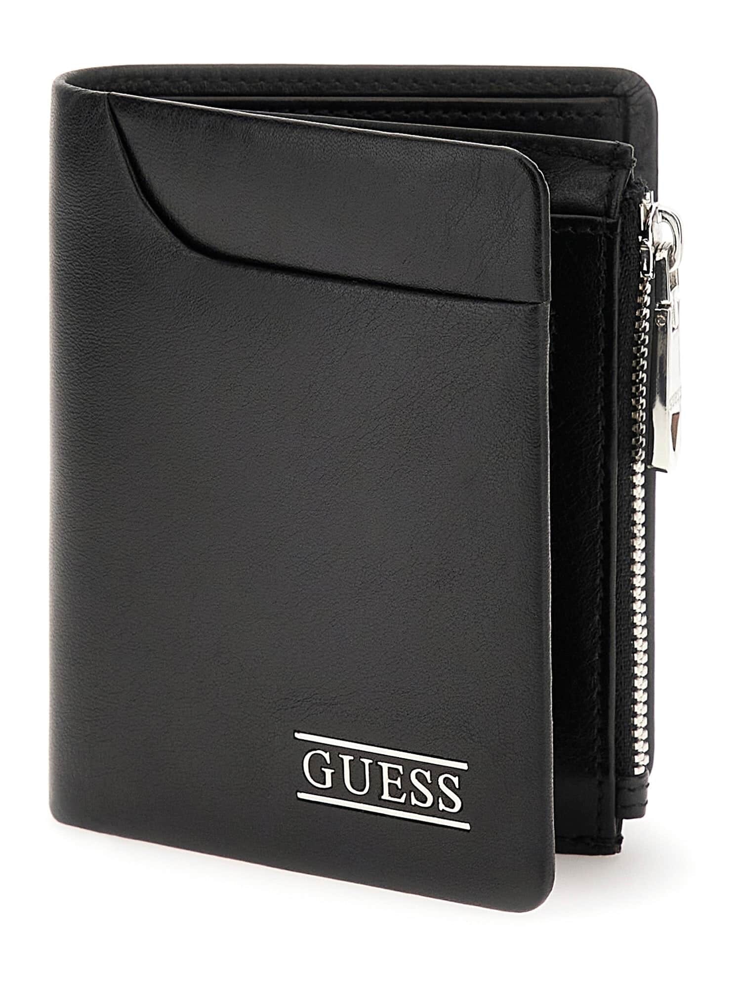 GUESS Portofel BOSTON BIFOLD TOP ZIP DOUBLE  negru