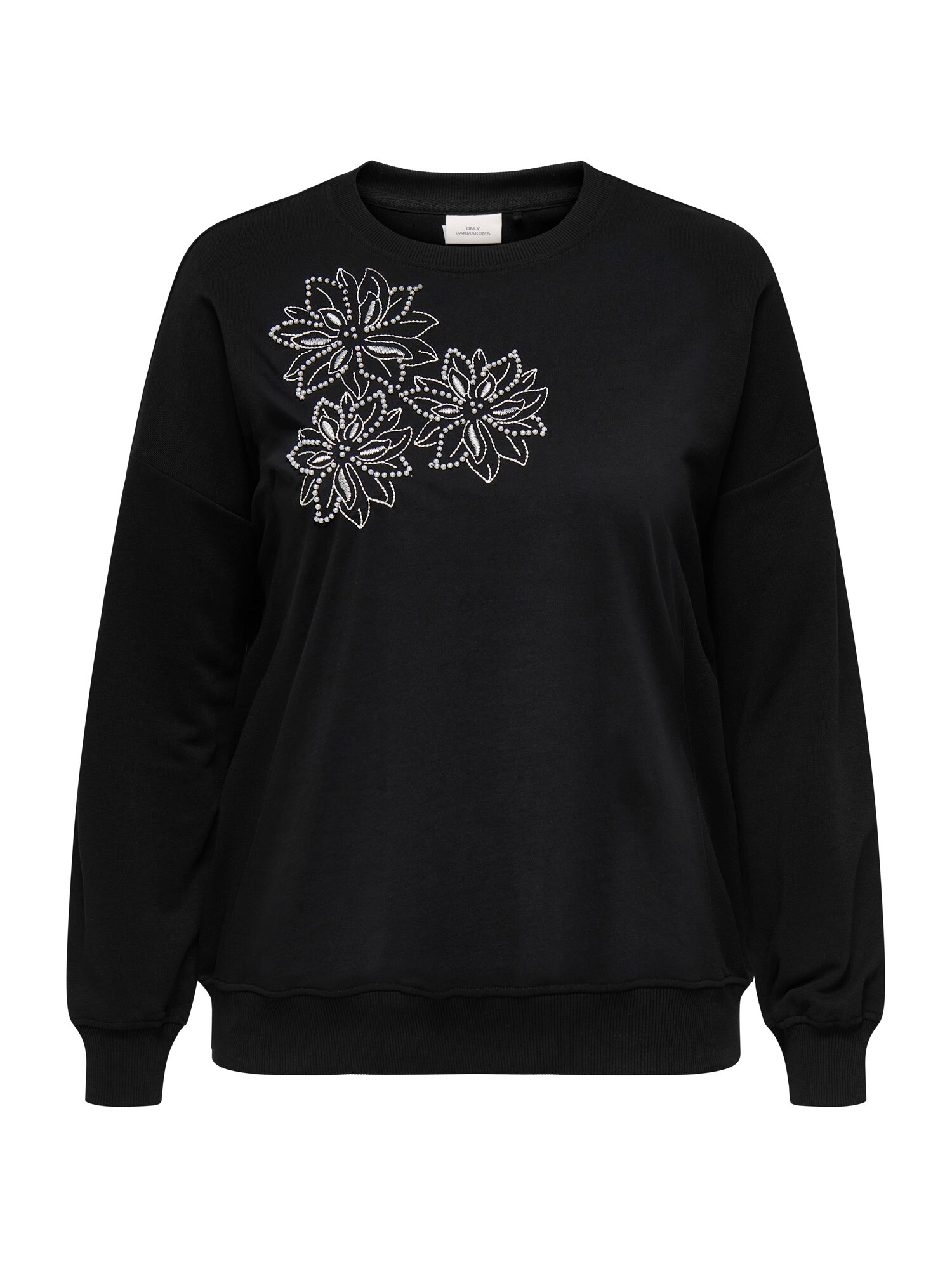 ONLY Carmakoma Bluză de molton  negru / alb perlat