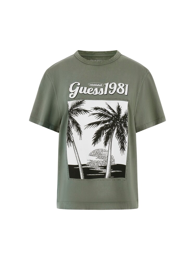 GUESS T-Shirt Damen Größe XXL hellgrau / oliv / schwarz