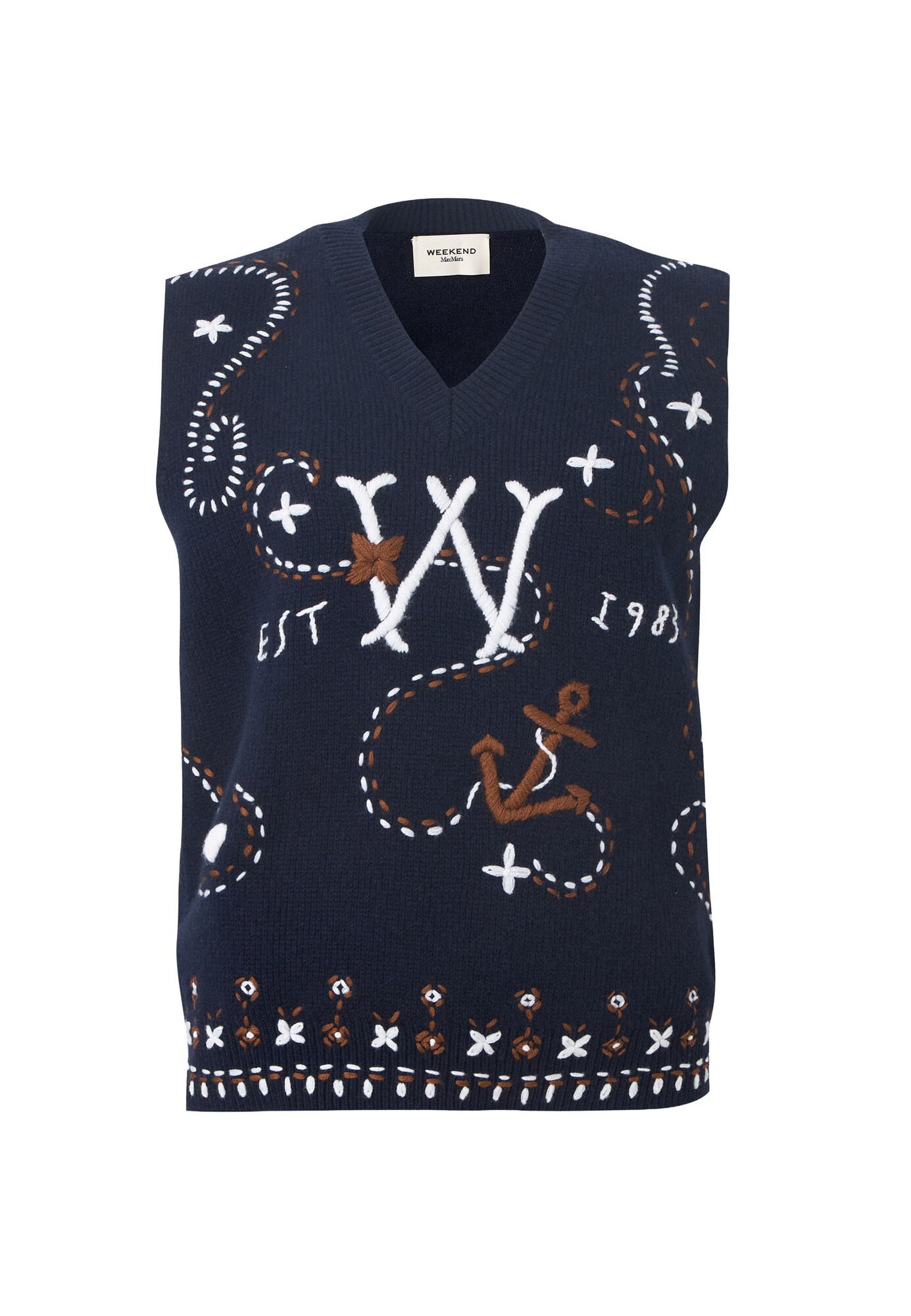 Weekend Max Mara Pulover CACAO bleumarin / roșu intens / alb
