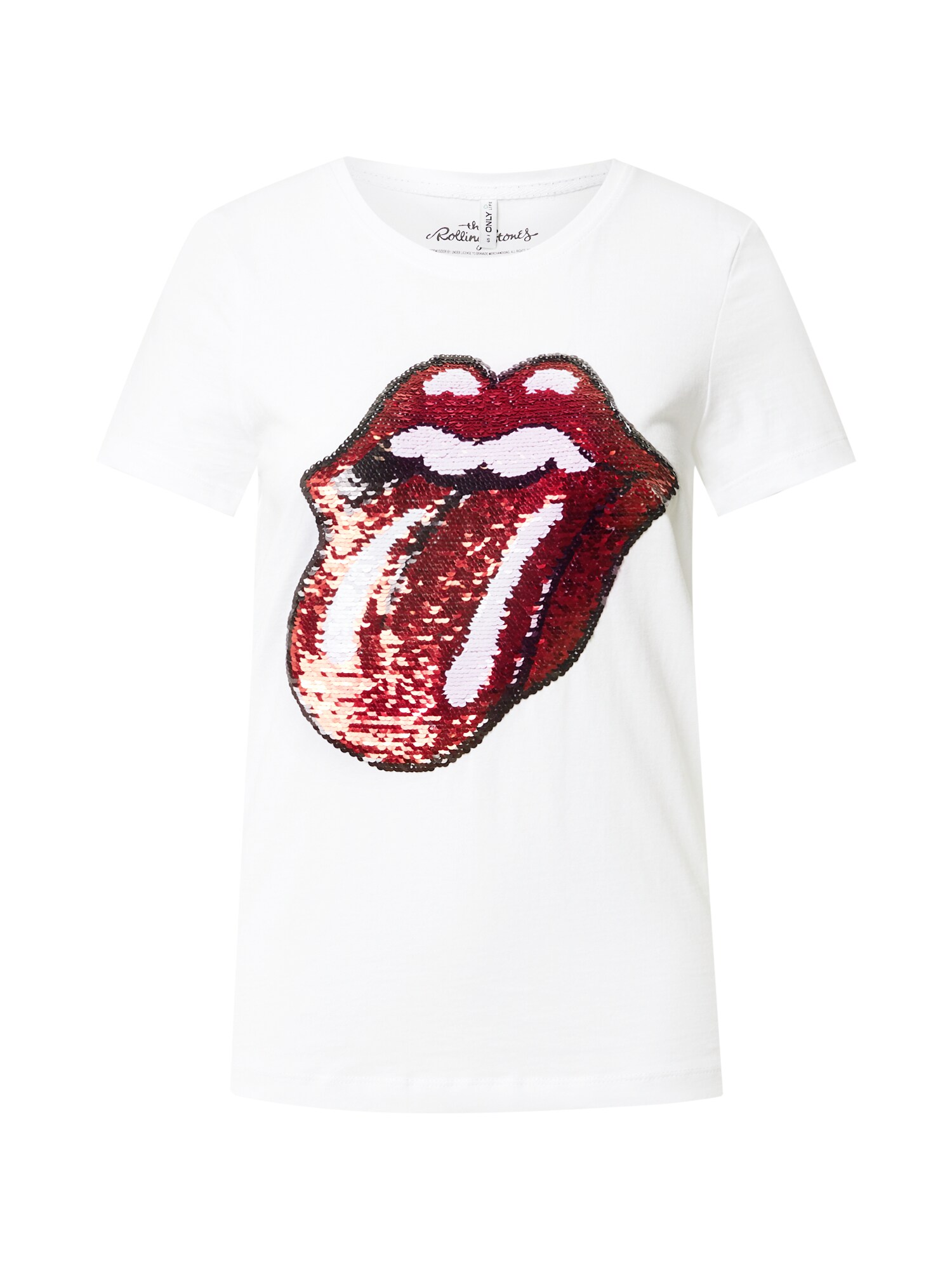 ONLY Marškinėliai 'ROLLING STONES'  balta / juoda / raudona / sidabrinė