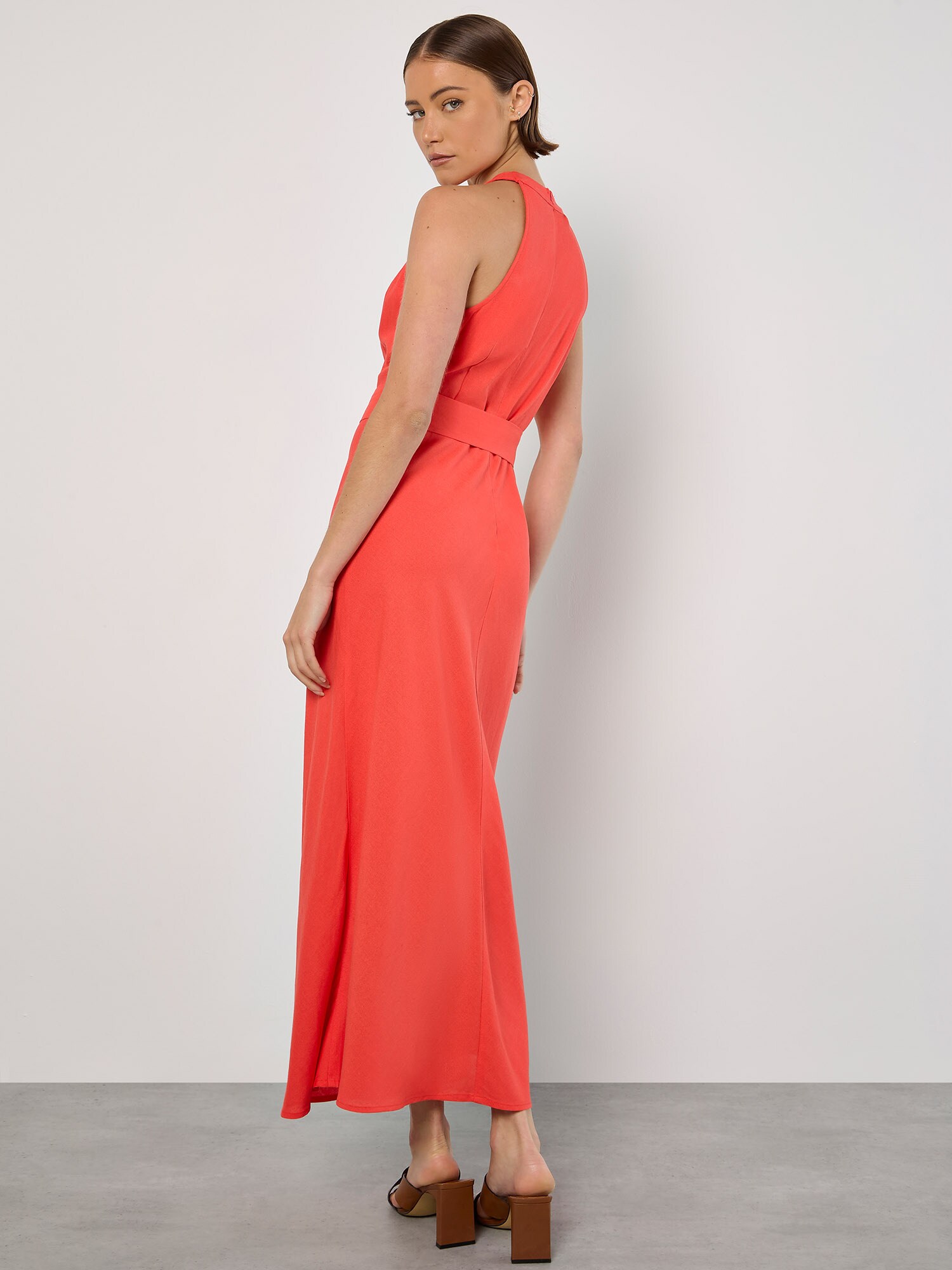 Thumbnail - Apricot Linen Blend Wrap Midaxi Dress