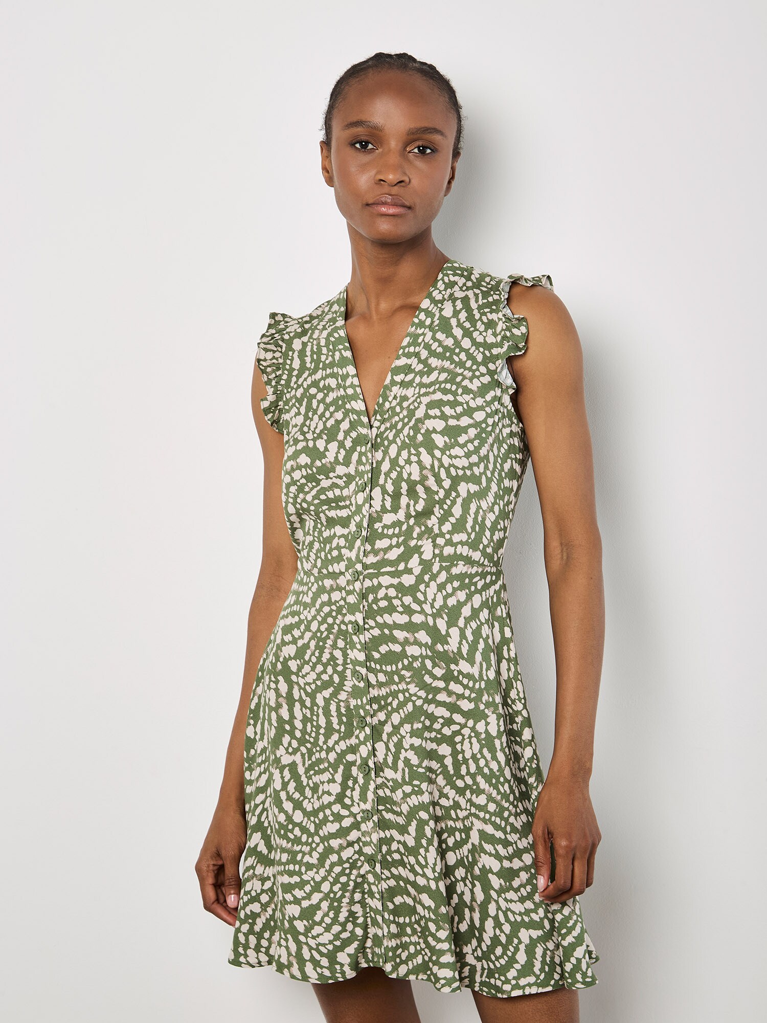 Thumbnail - Apricot Abstract Spot Ruffle Mini Dress