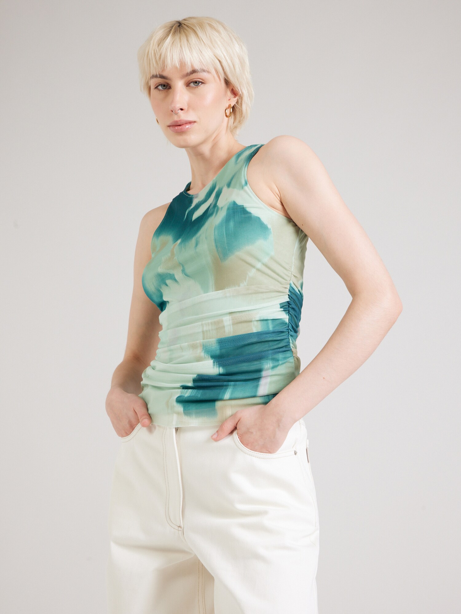 VILA ROUGE EDIT Top 'ROUMESSA'  bézs / smaragd / fehér termék 2. képe