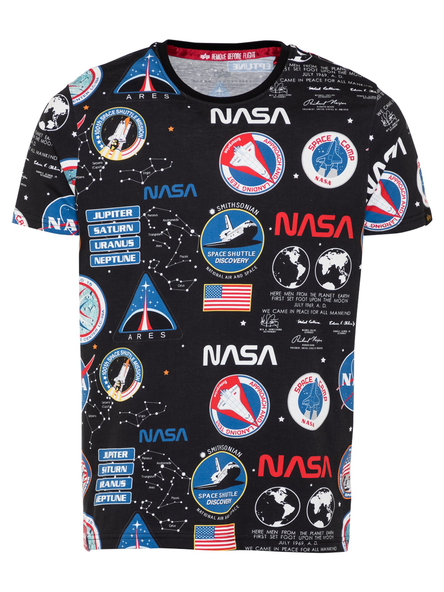 ALPHA INDUSTRIES Marškinėliai 'NASA'  juoda / mišrios spalvos