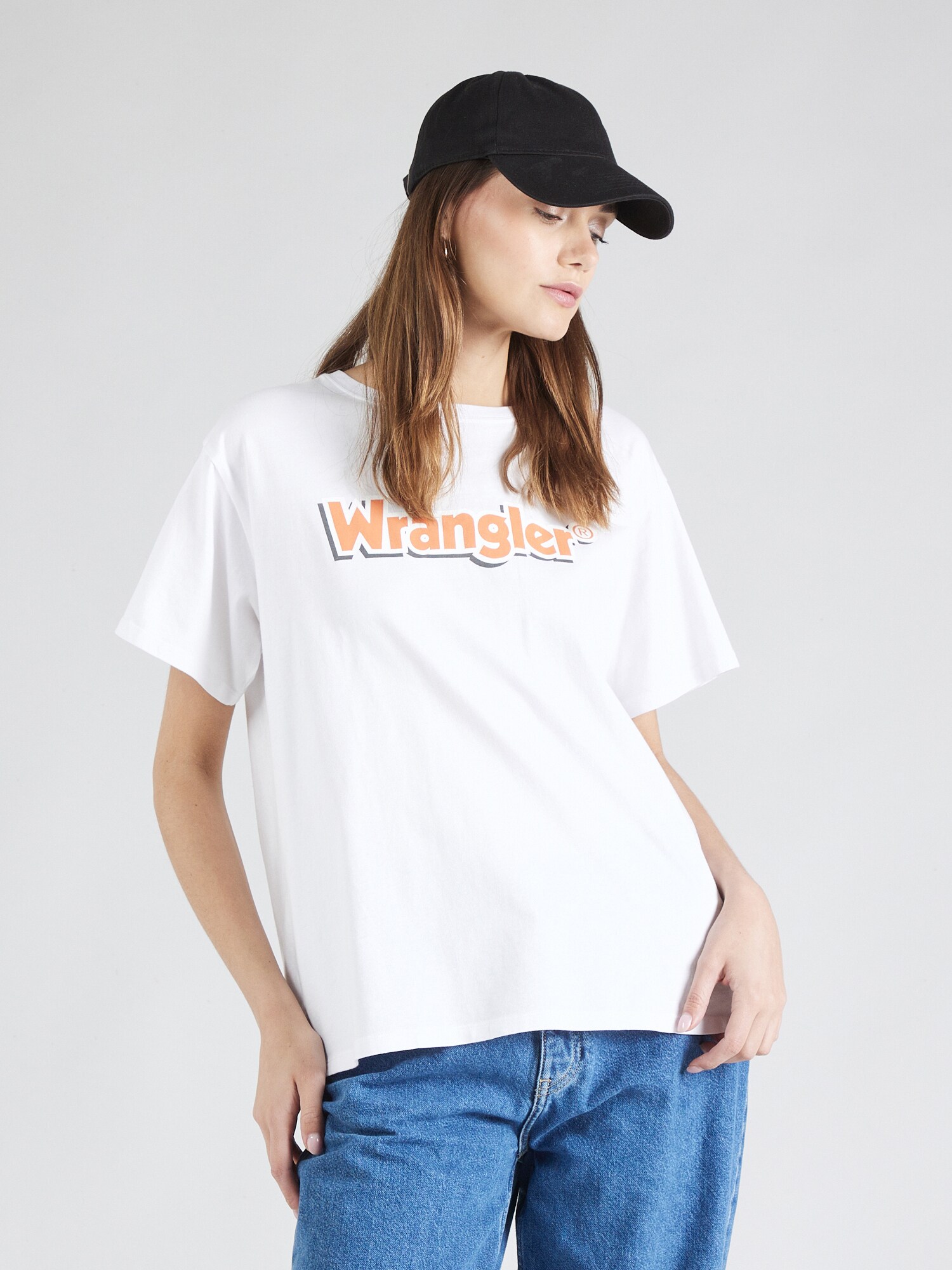 WRANGLER Póló 'GIRLFRIEND'  szürke melír / sárgabarack / fehér termék 2. képe