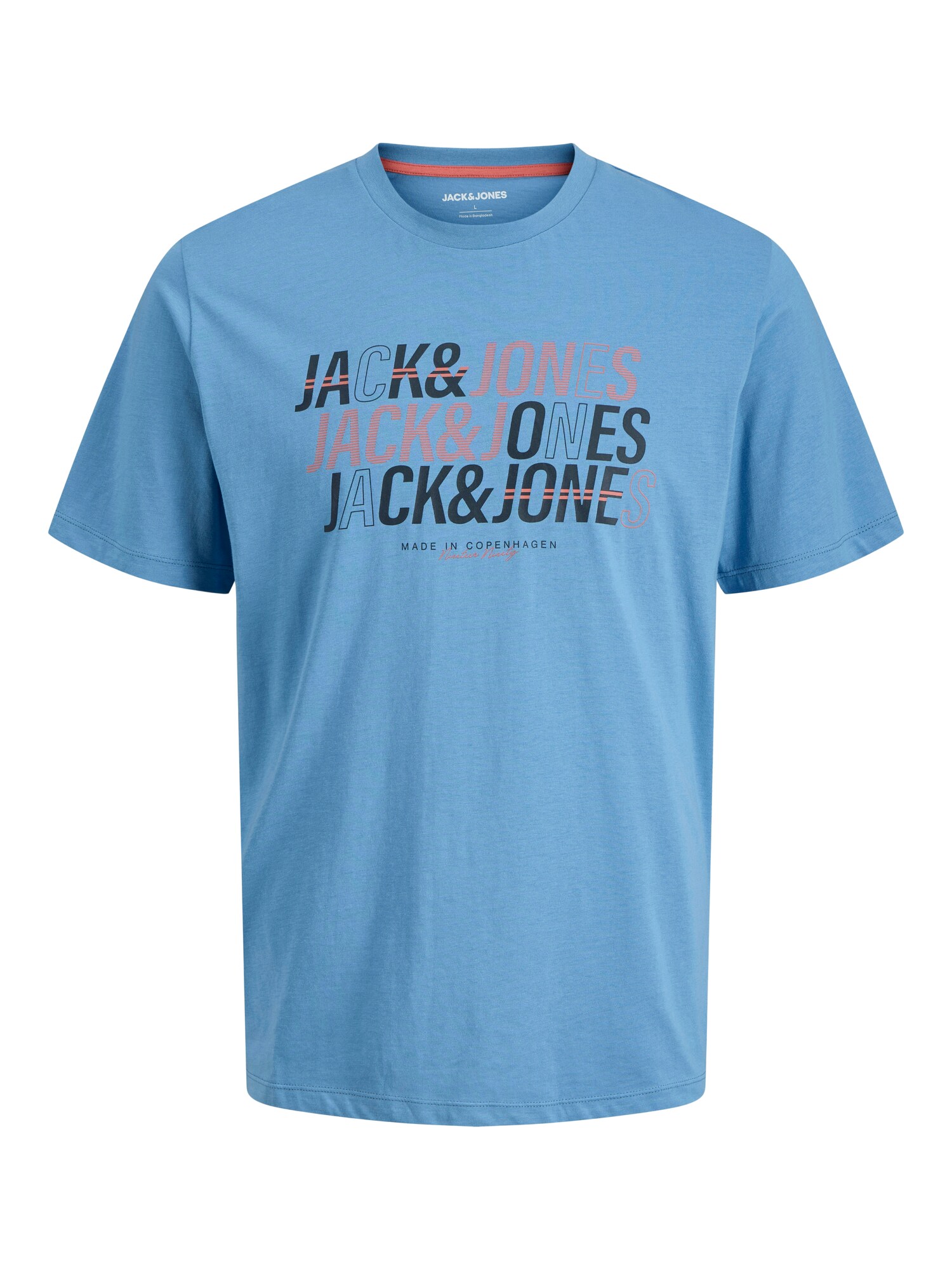 JACK & JONES Tričko 'JJNEWDELVIN'  kráľovská modrá / svetločervená / čierna
