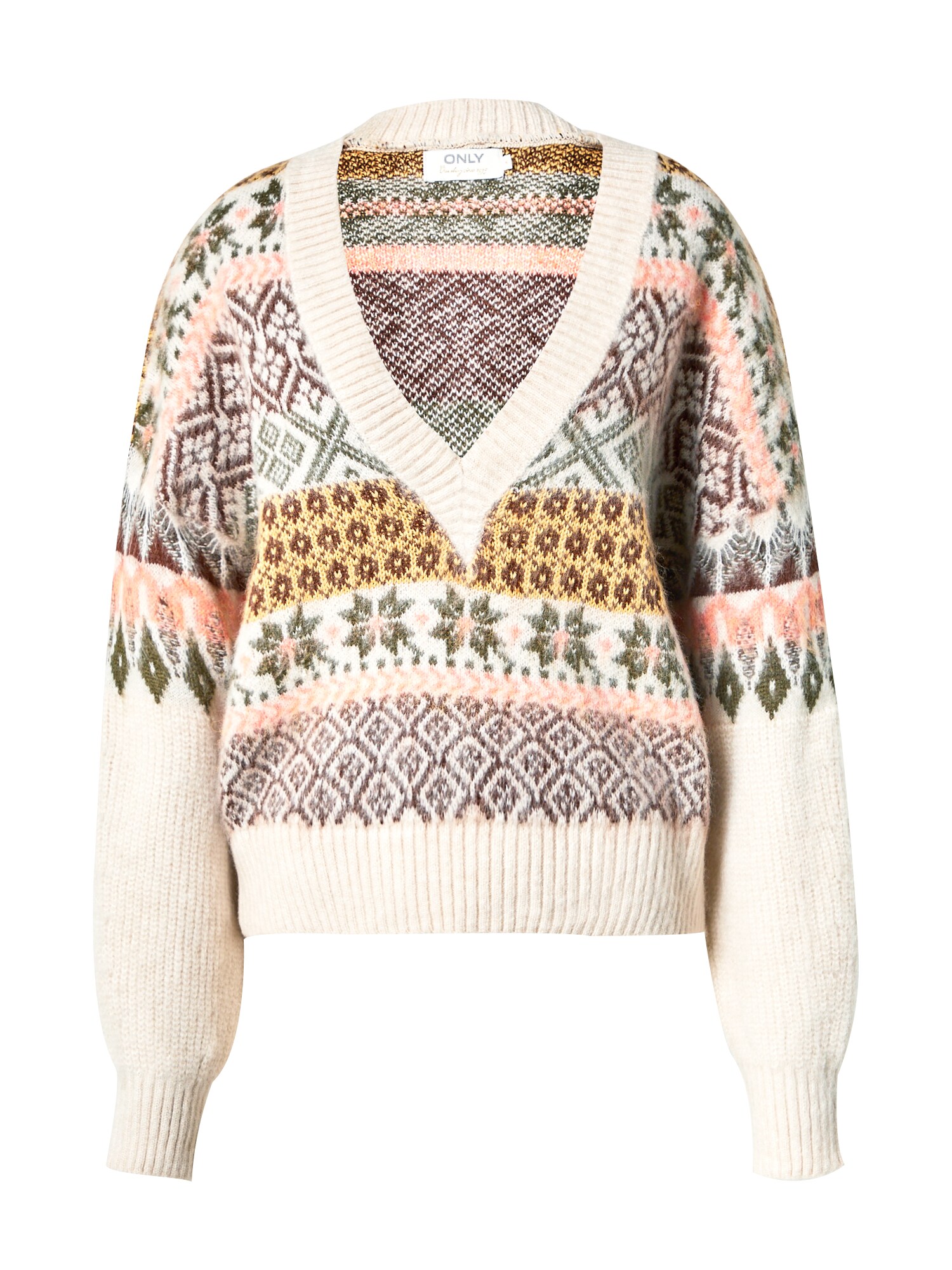 Only ONLY Pullover 'RITA' beige / braun / dunkelgrün / orange
