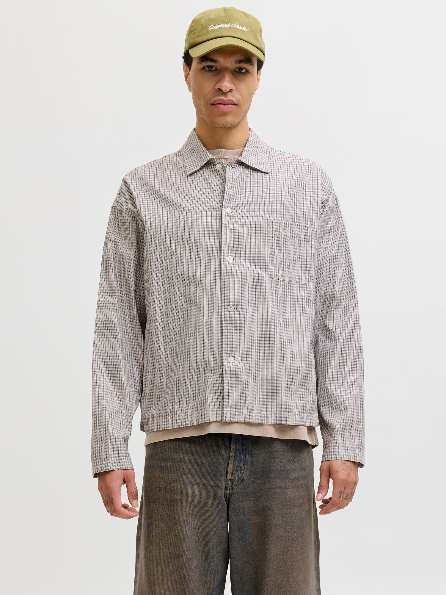 JACK &amp; JONES Camisa 'JORAustin'  marrón / negro / blanco