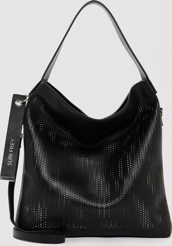 Modische Schultertasche aus hochwertigem Kunstleder von Suri Frey mit perforiertem Design. Das geräumige Hauptfach bietet genug Platz für all Ihre Wertsachen und eine kleine herausnehmbare Tasche die mit einem Steck- und Reißverschlussfach ausgestattet ist. Beide Taschen sind bequem mit dem Umhängeriemen tragbar. Der perfekte Begleiter im Alltag.