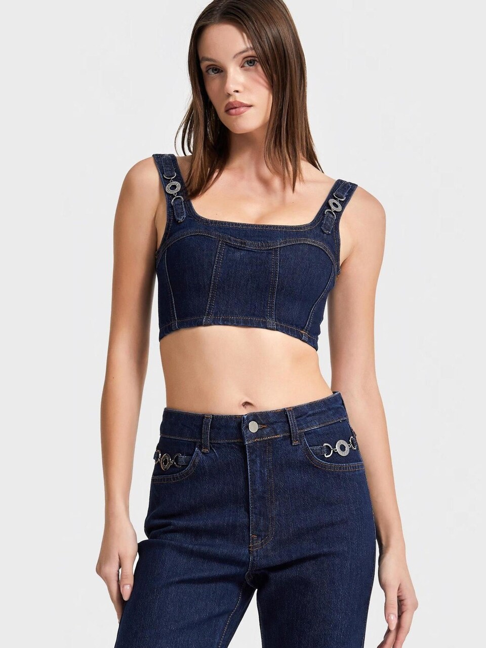 Topp 'Cropped Denim Top'