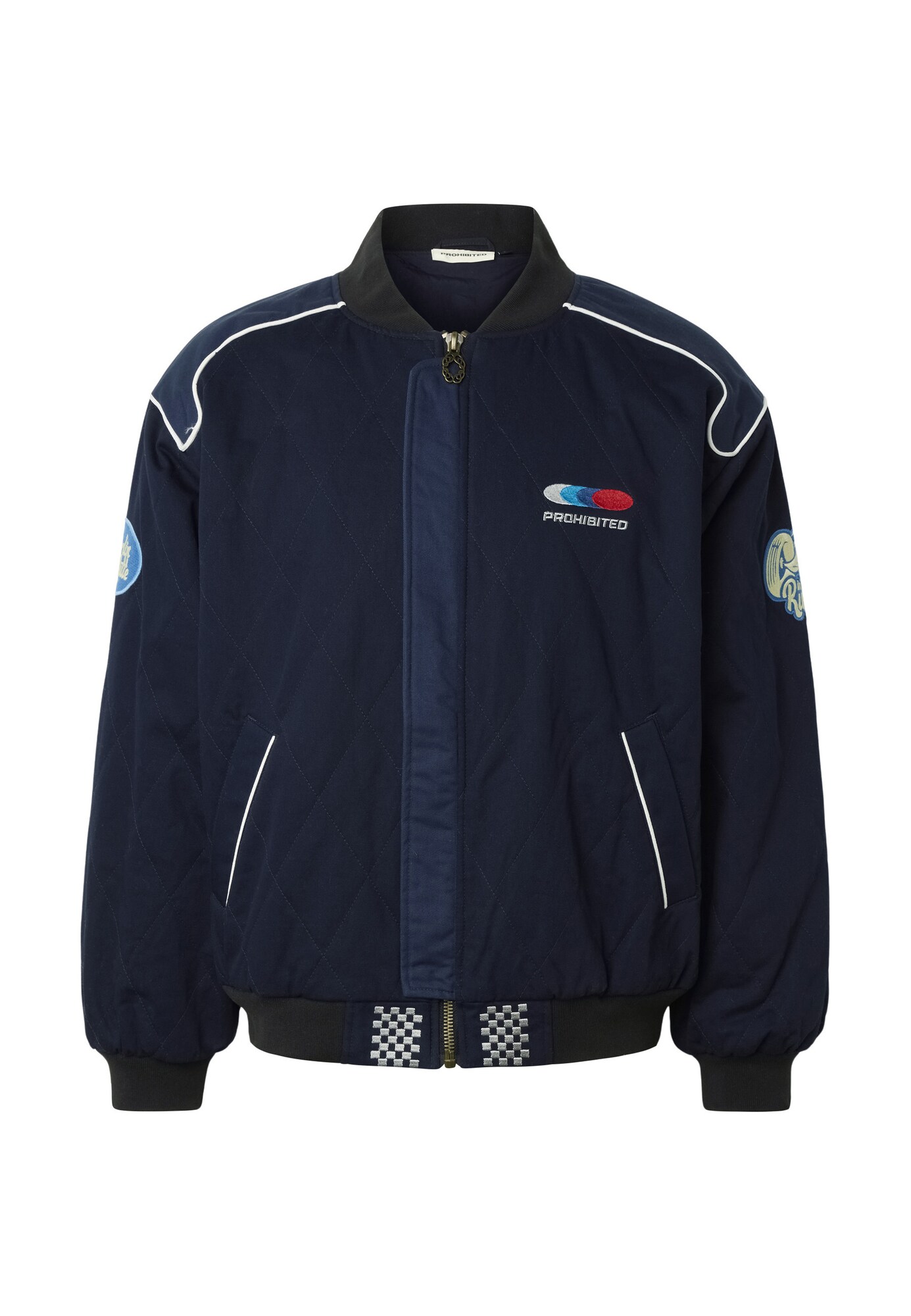 Prohibited Giacca di mezza stagione 'Racetrack'  navy / blu chiaro / rosso ciliegia / bianco