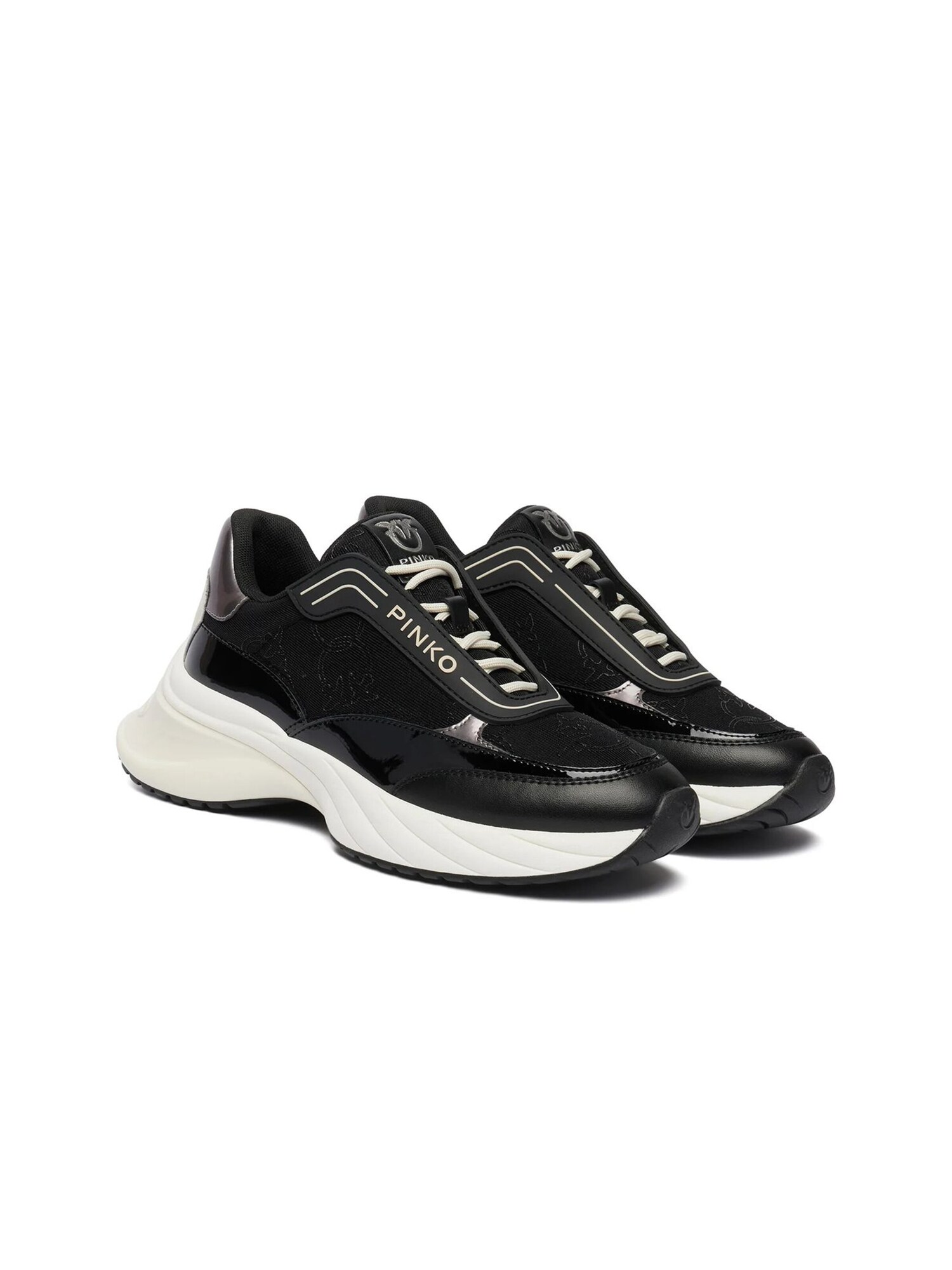PINKO Zapatillas deportivas bajas 'Ariel 19 - Sneaker Calf Leather/Patent/Monogram Net'  negro – imagen 2