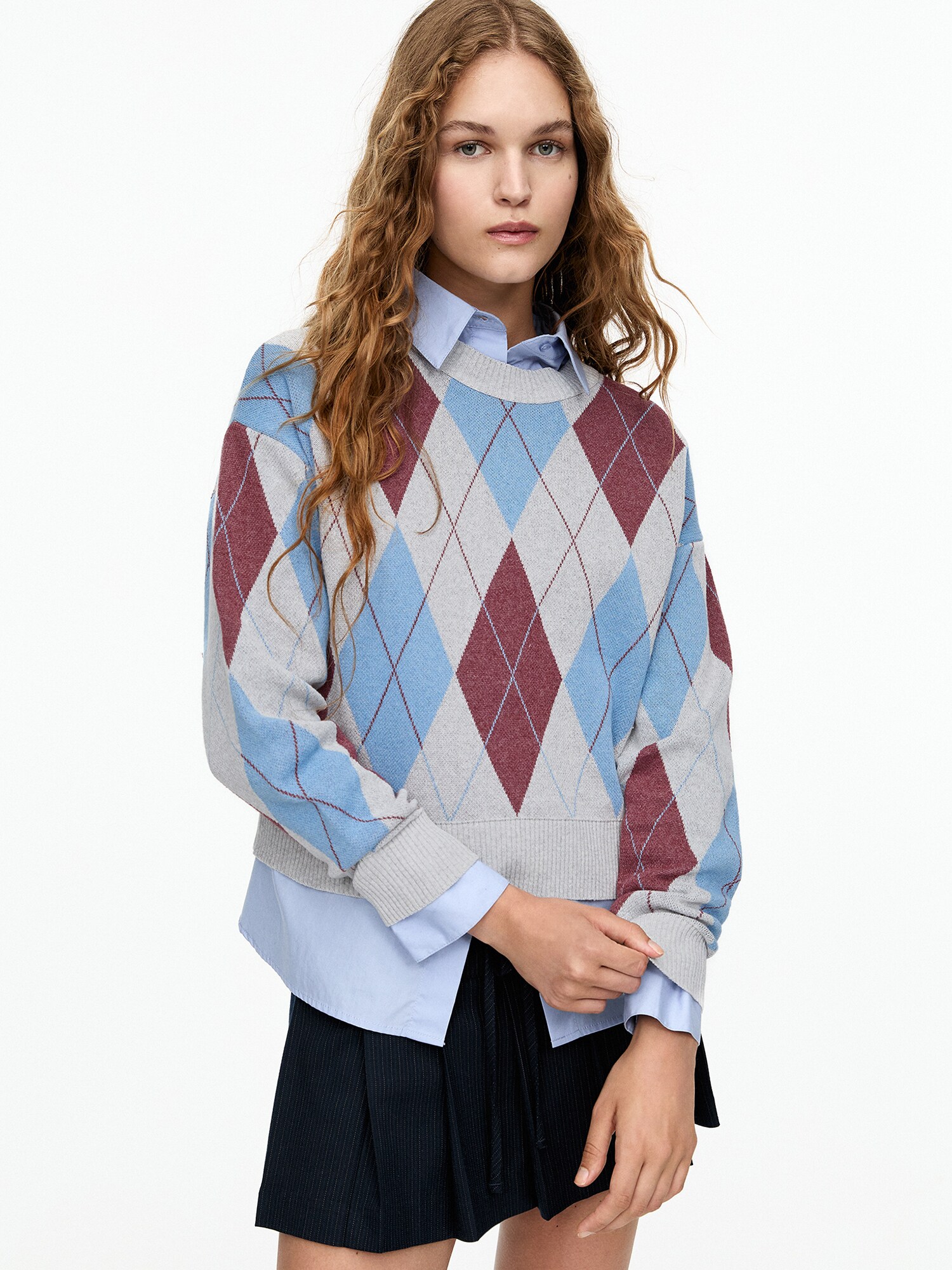 Pull&Bear Pulóver  világoskék / szürke / ciklámen termék 2. képe