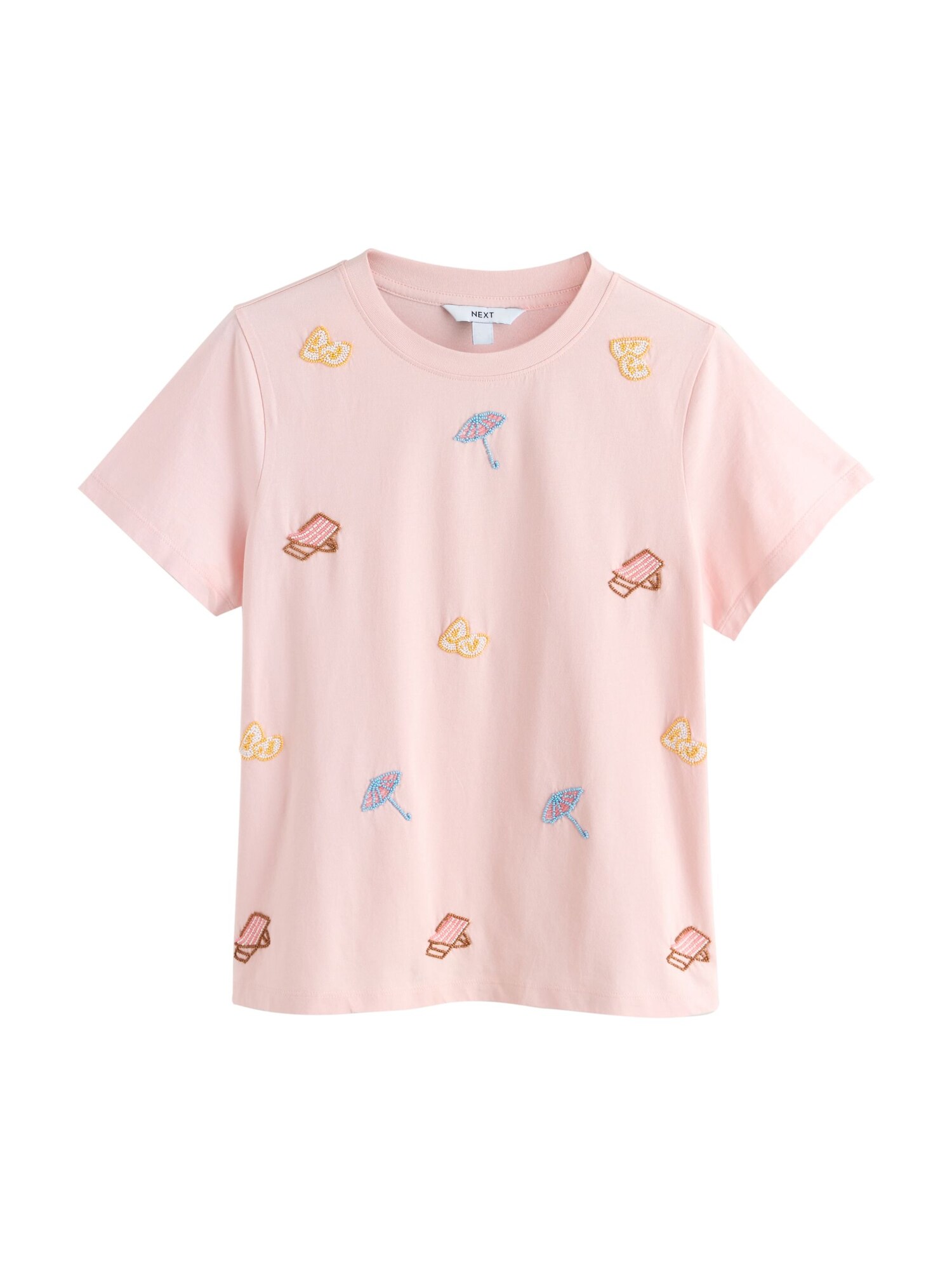 Next Tricou albastru deschis / ciocolatiu / galben / roz deschis