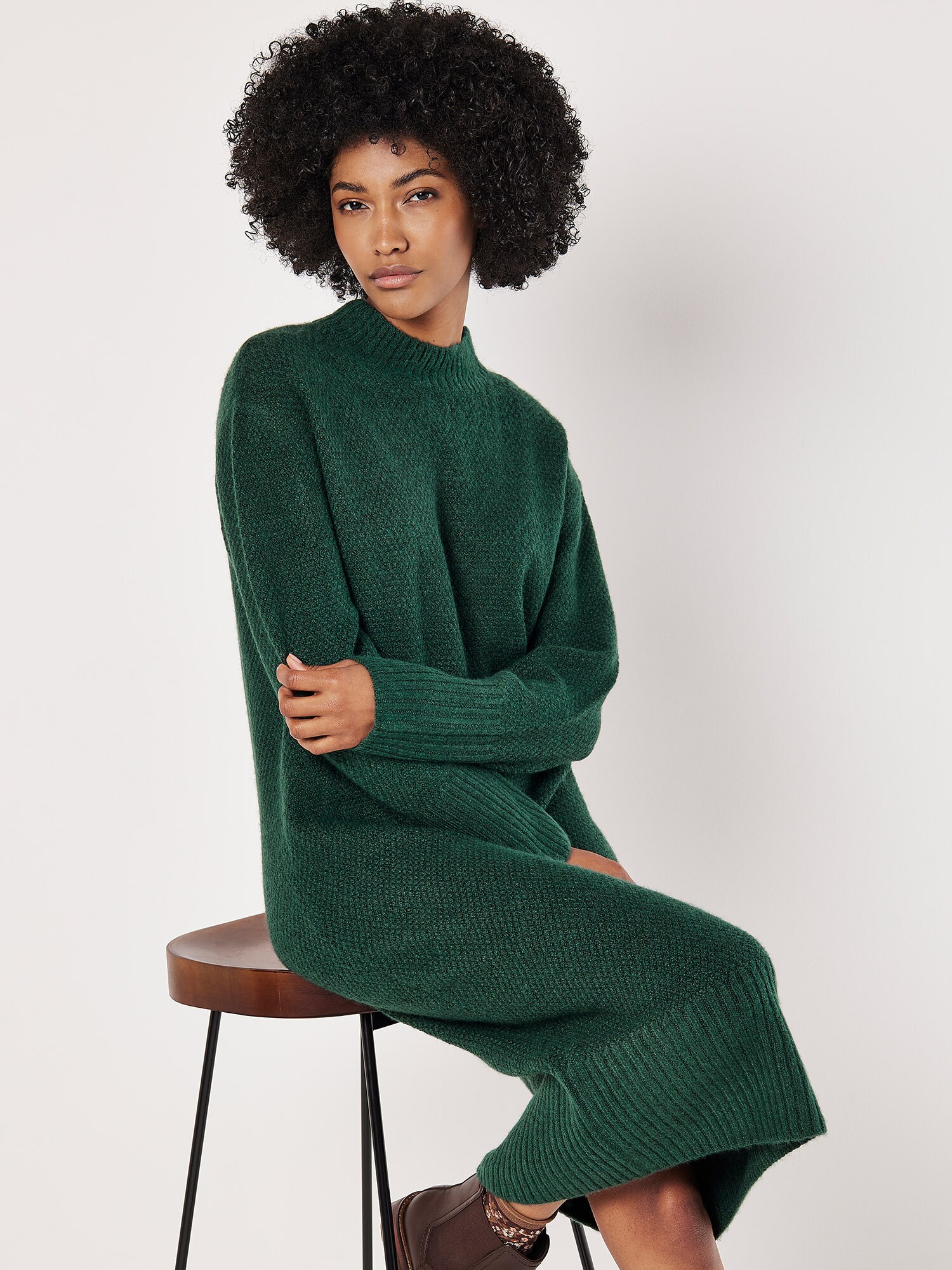 Thumbnail - Apricot Waffle Knit Midi Dress