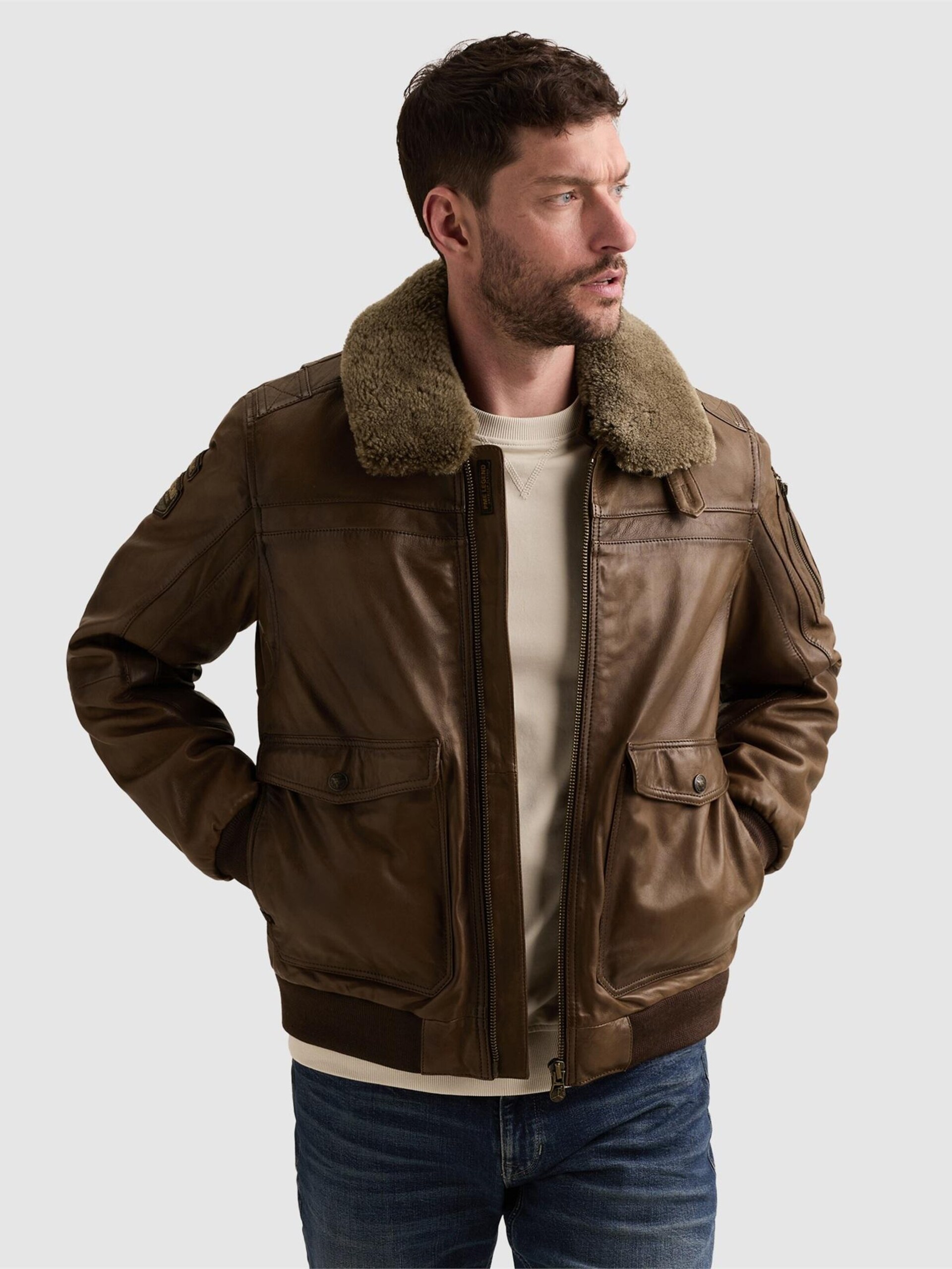 PME Legend Övergångsjacka 'A-2 Snowprop leather jacket' herr