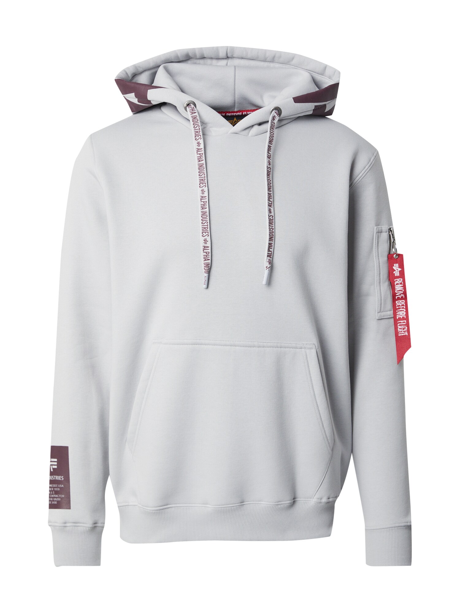 ALPHA INDUSTRIES Mikina  svetlosivá / vínovo červená