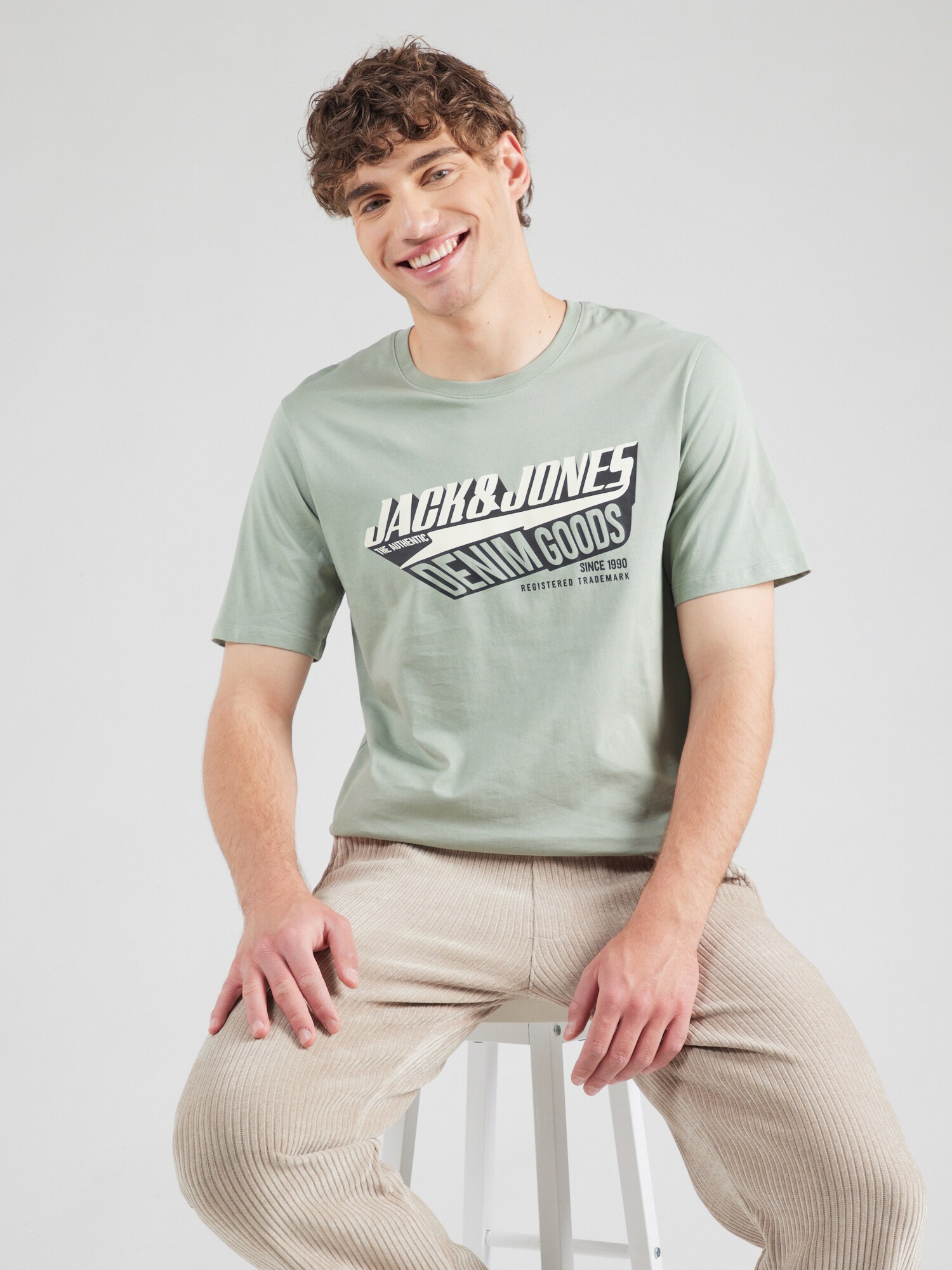 JACK & JONES Póló  világos bézs / pasztellzöld / fekete termék 2. képe