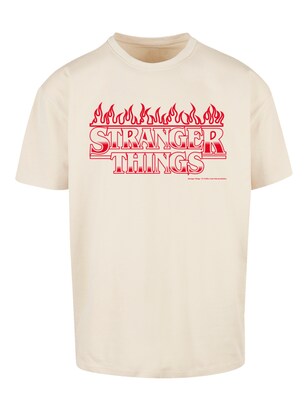 F4NT4STIC Shirt ‘Stranger Things Flames Netflix TV Series’ Sand / Rood