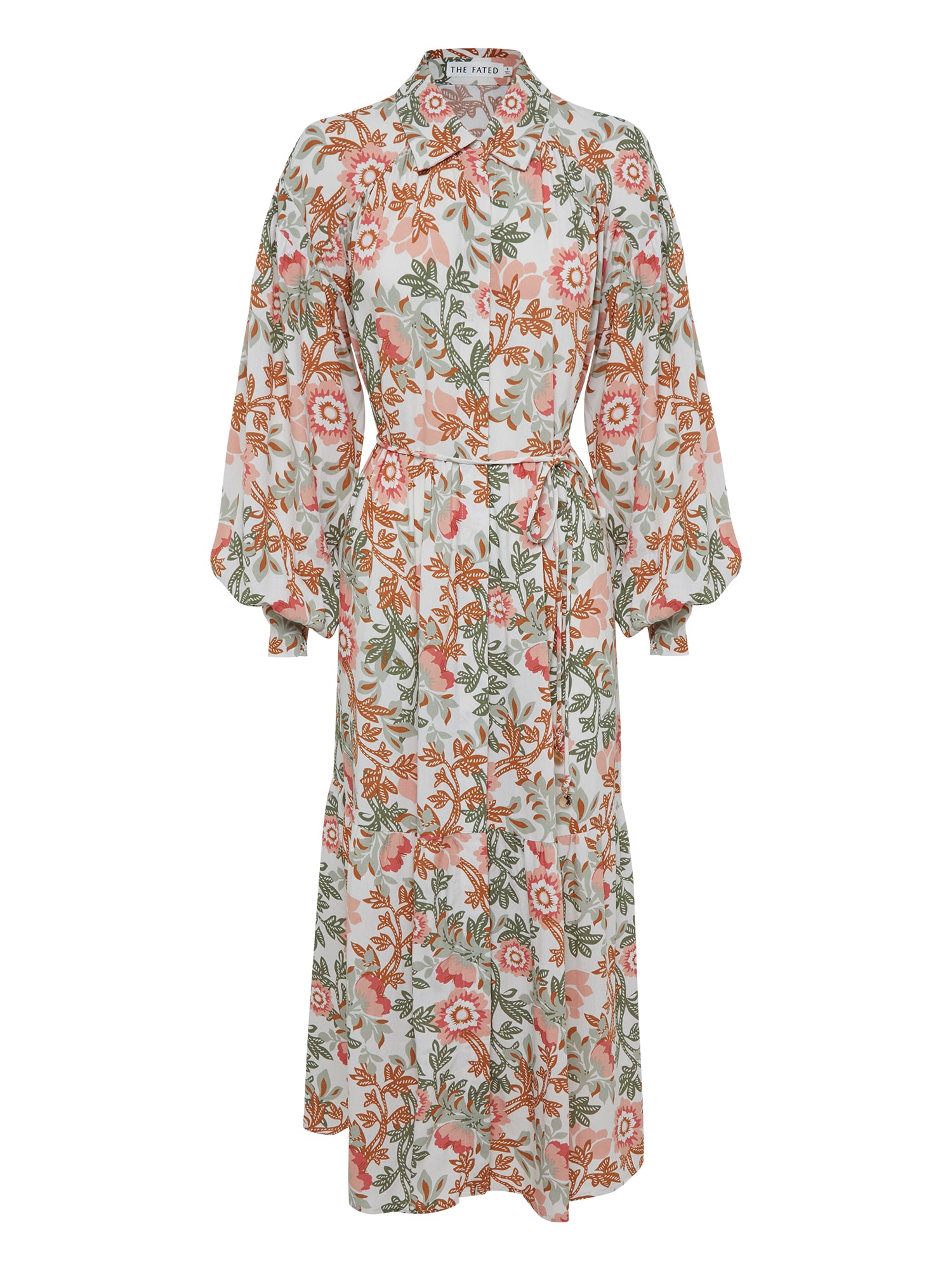 The Fated Palaidinės tipo suknelė 'GIIA' alyvuogių spalva / pastelinė žalia / omarų spalva / šviesiai oranžinė / balta