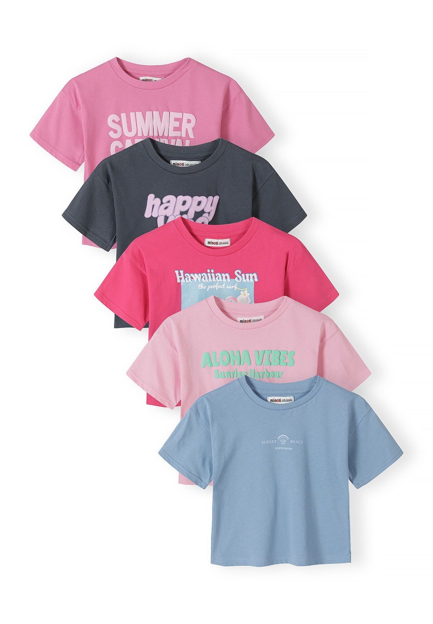 MINOTI Tricou azuriu / gri închis / roz / roz / roz deschis