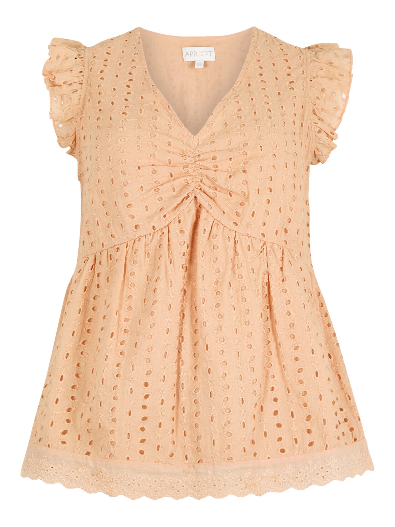 Apricot Cotton Broderie Ruffle Shoulder Top