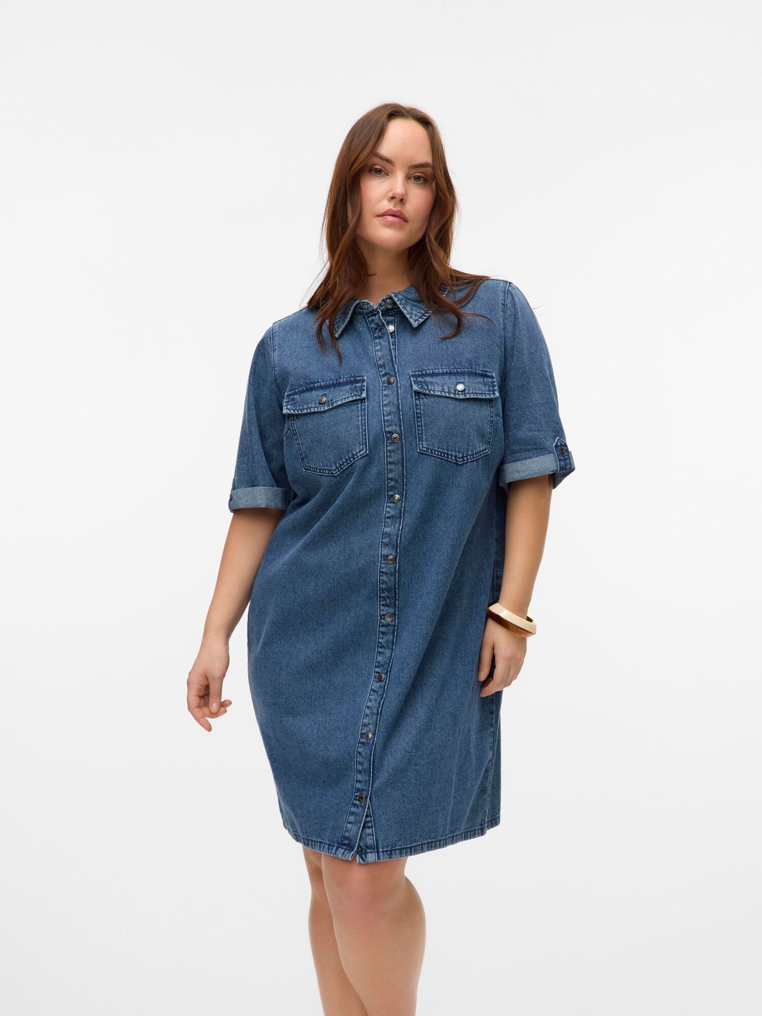 Vero Moda Curve Košeľové šaty 'VMCJennie' modrá denim (obrázok 3)