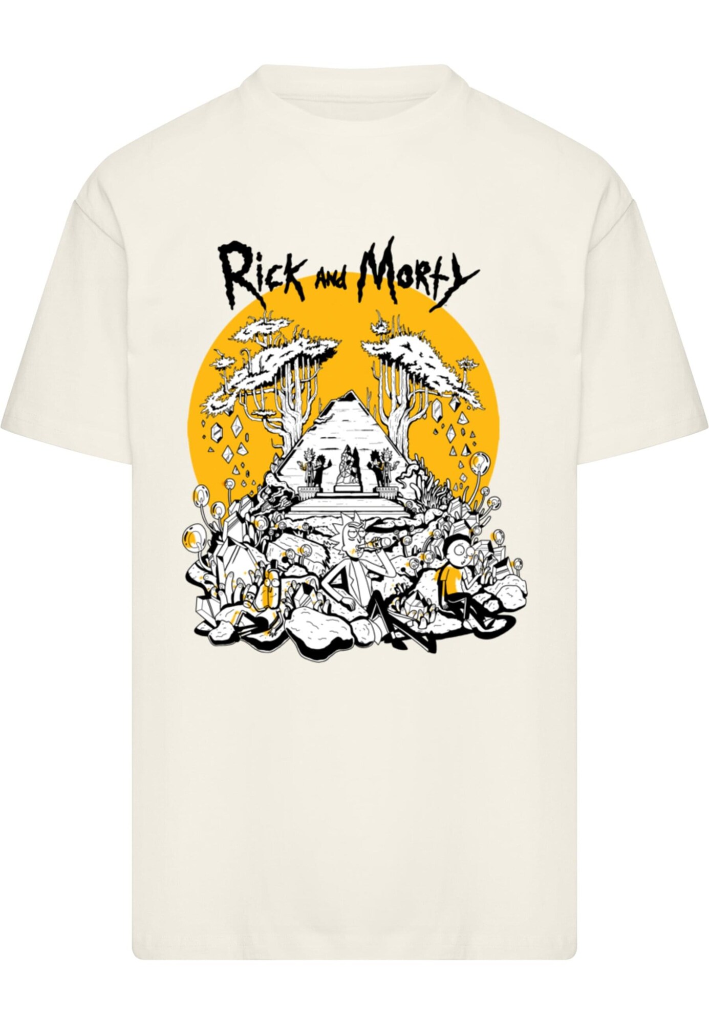 Merchcode Tricou Rick and Morty - Rest and Ricklaxation  nisipiu / galben curry / negru / alb