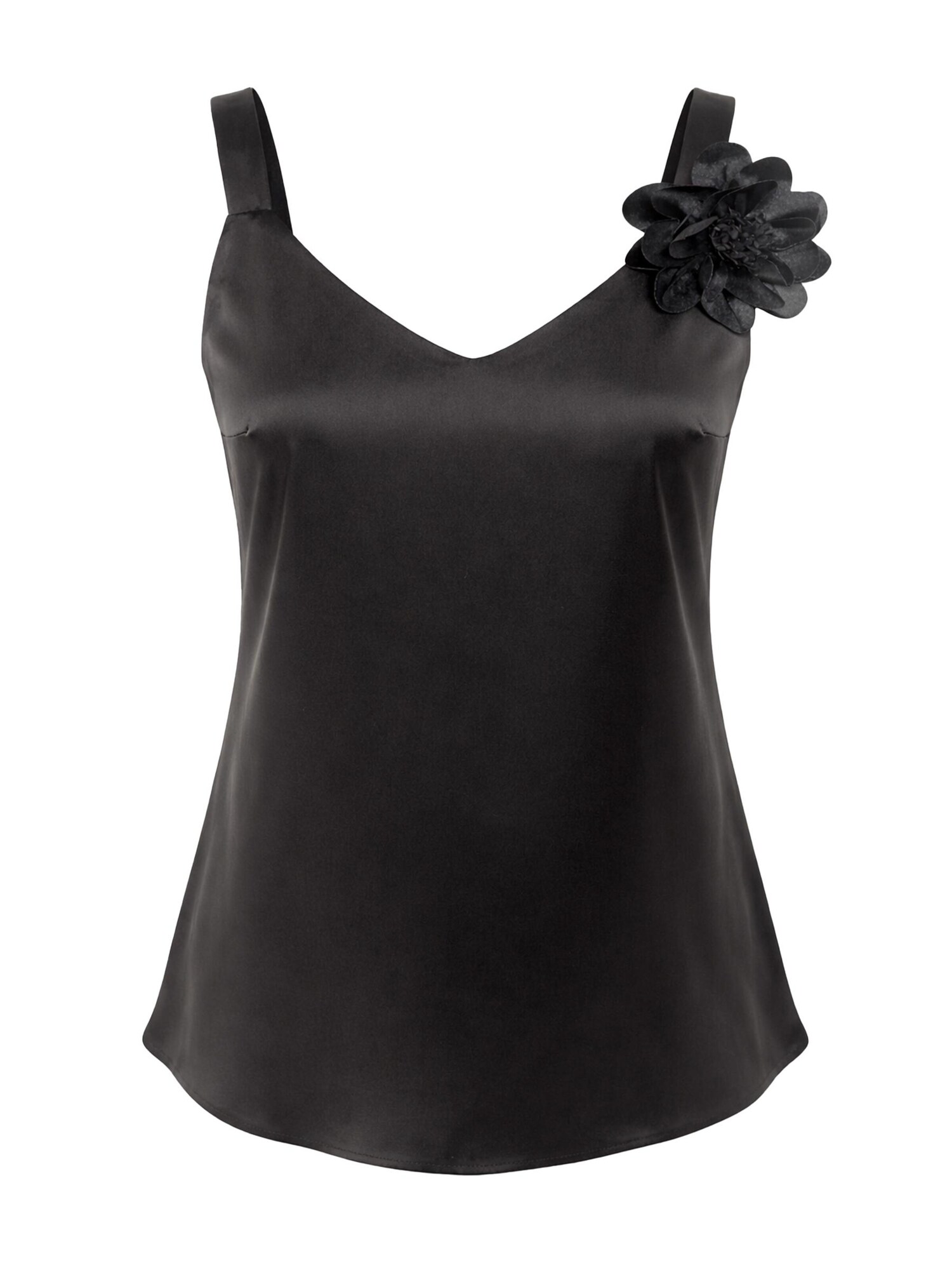 REGINA FASHION Top 'V-Neck Satin Top with 3D Flower Detail'  čierna
