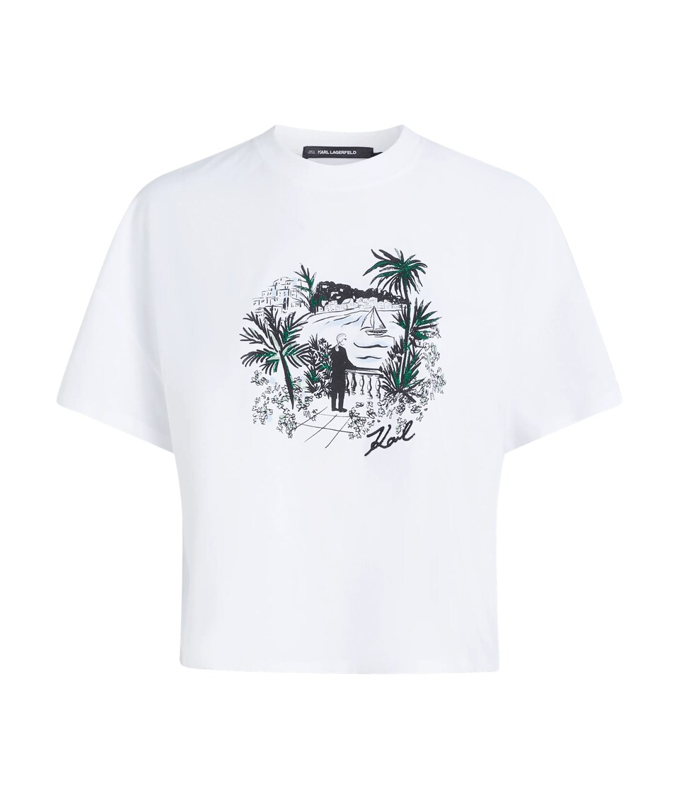 T-shirt 'Villa la Vigie' ljusblå / smaragd / svart