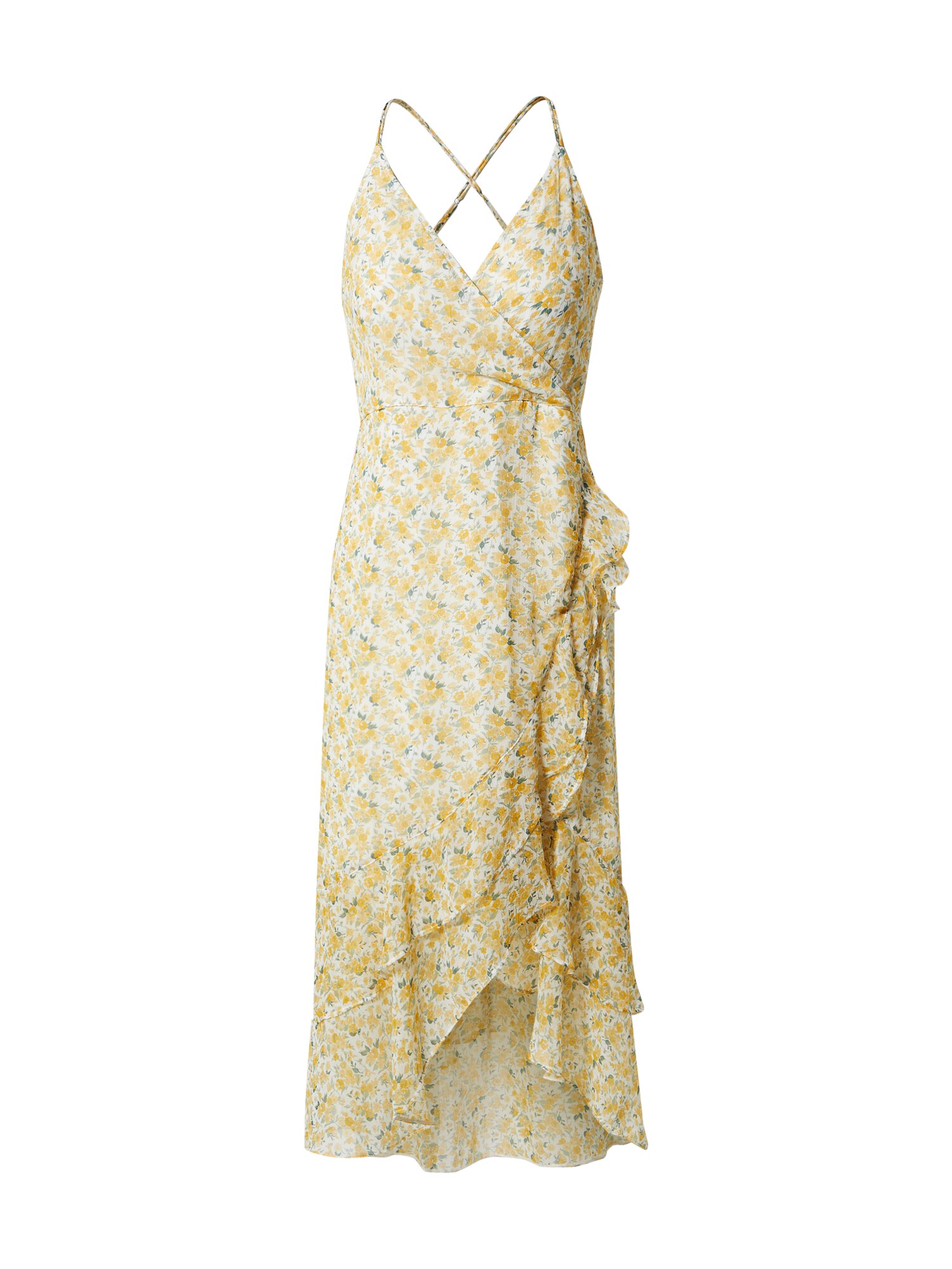Abercrombie & Fitch Suknelė 'Ruffle'  balta / pastelinė geltona