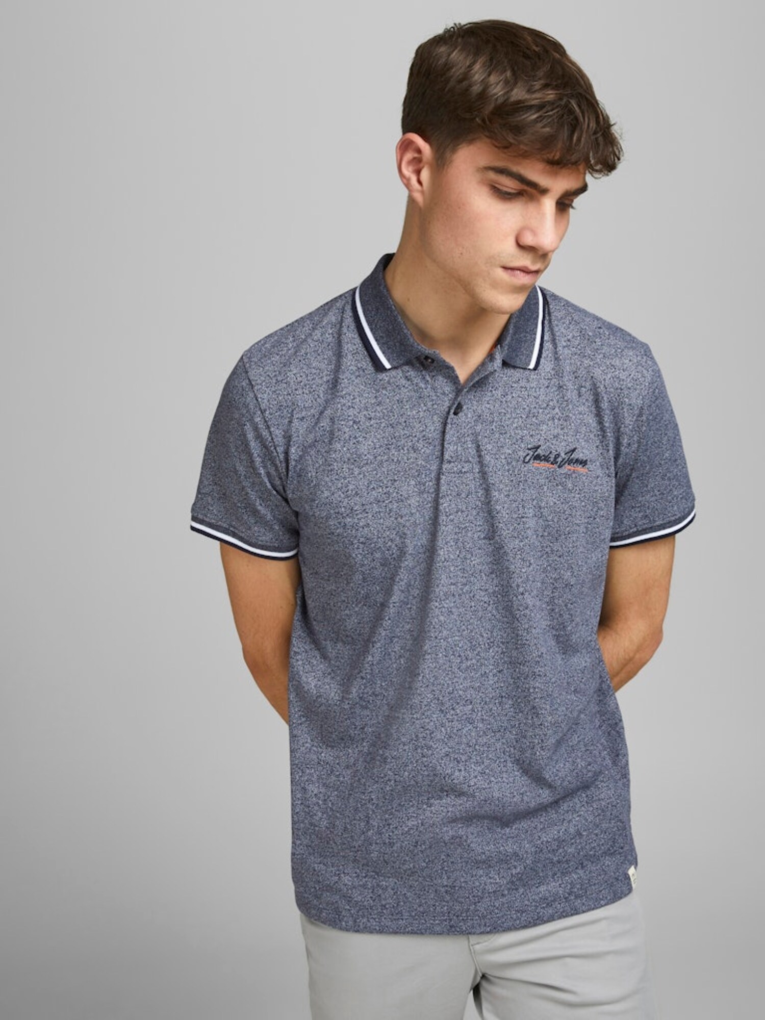 JACK & JONES Tričko 'JORTONS' námornícka modrá / oranžová / biela (obrázok 6)