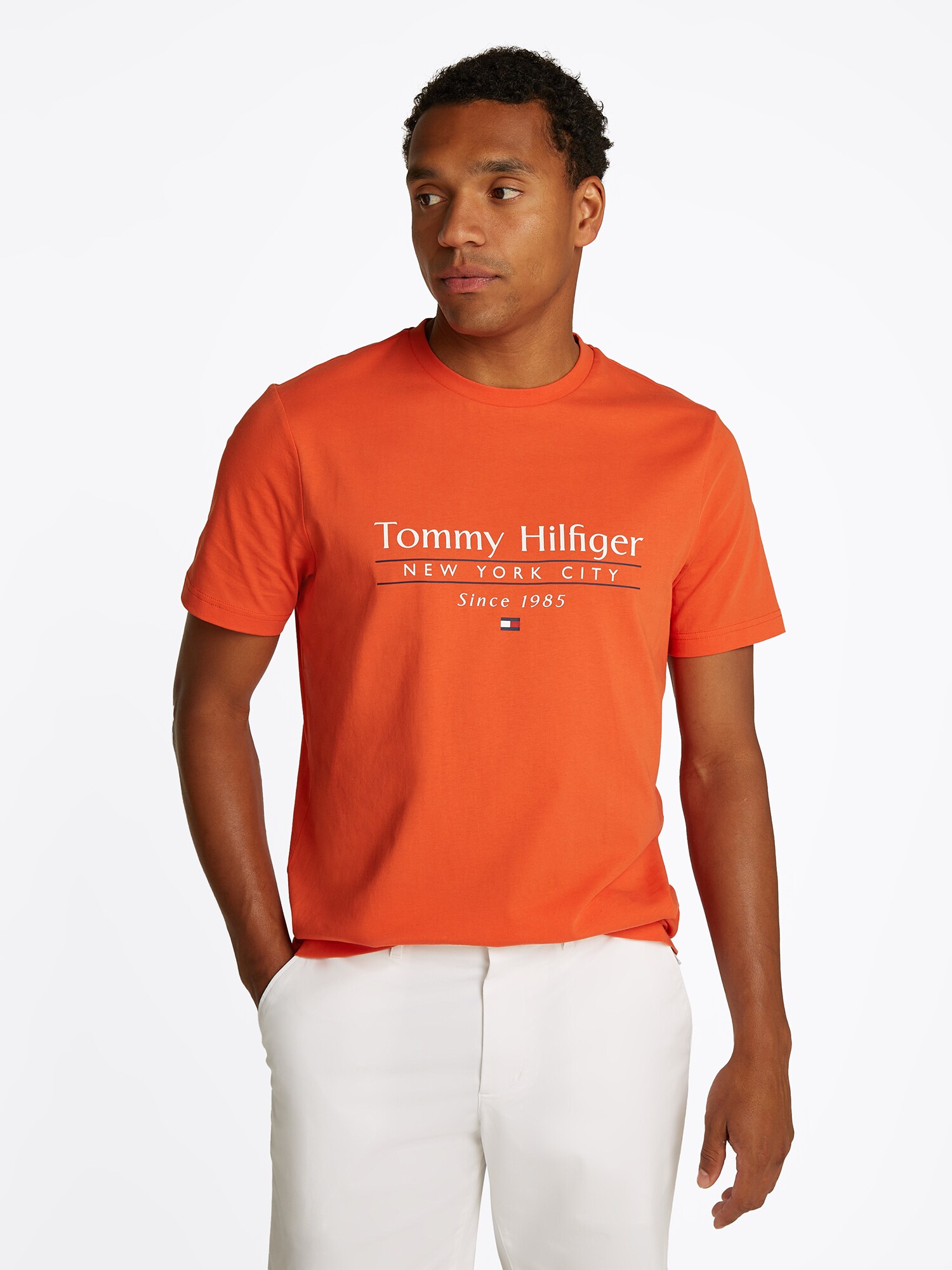 TOMMY HILFIGER Póló 'CENTER STACK'  tengerészkék / narancs / piros / fehér termék 2. képe