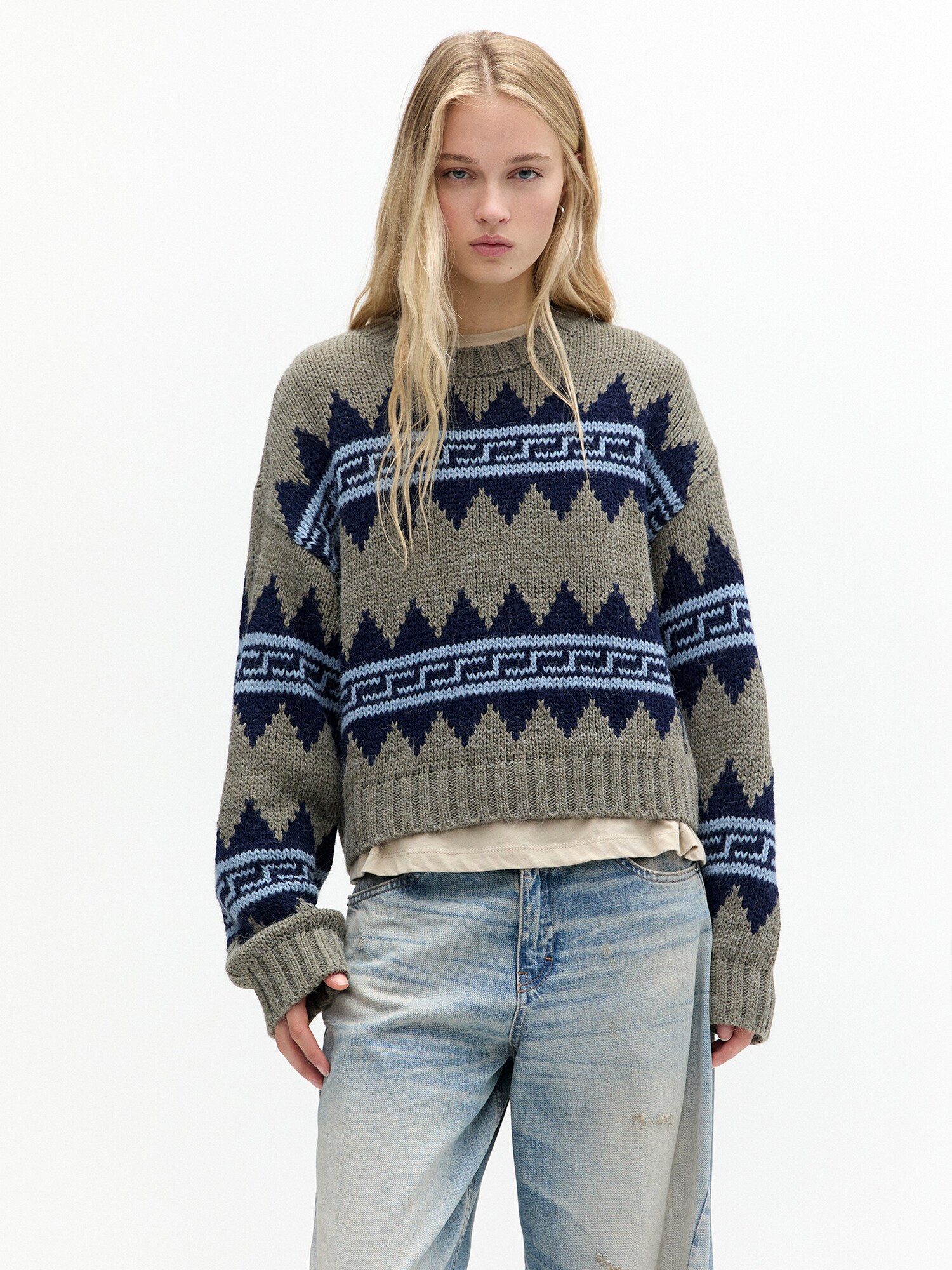 Pull&Bear Pulóver  tengerészkék / világoskék / khaki termék 2. képe