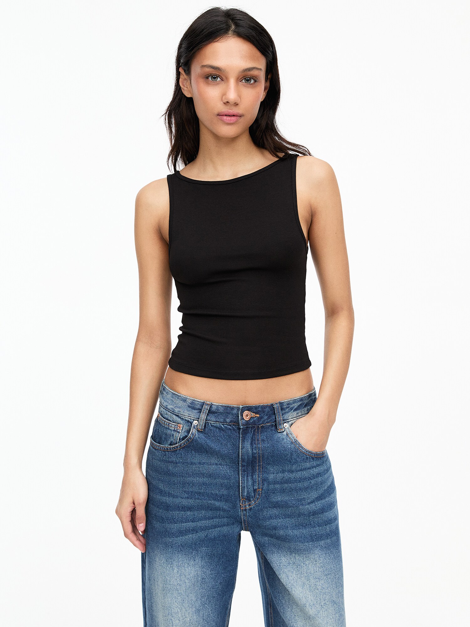 Pull&Bear Top  krém / brokát / fekete termék 2. képe