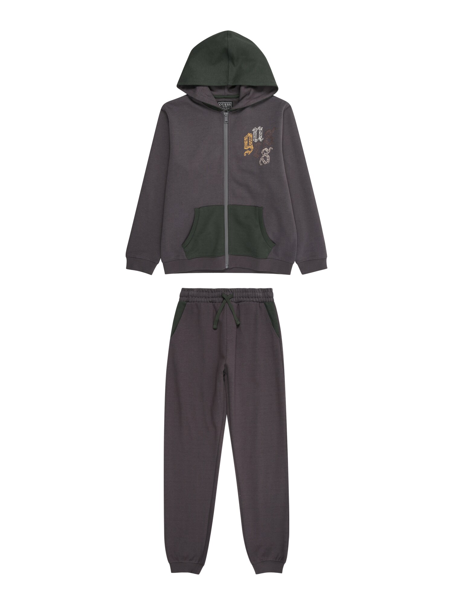 GUESS Pijamale  gri închis / gri amestecat / portocaliu deschis / alb