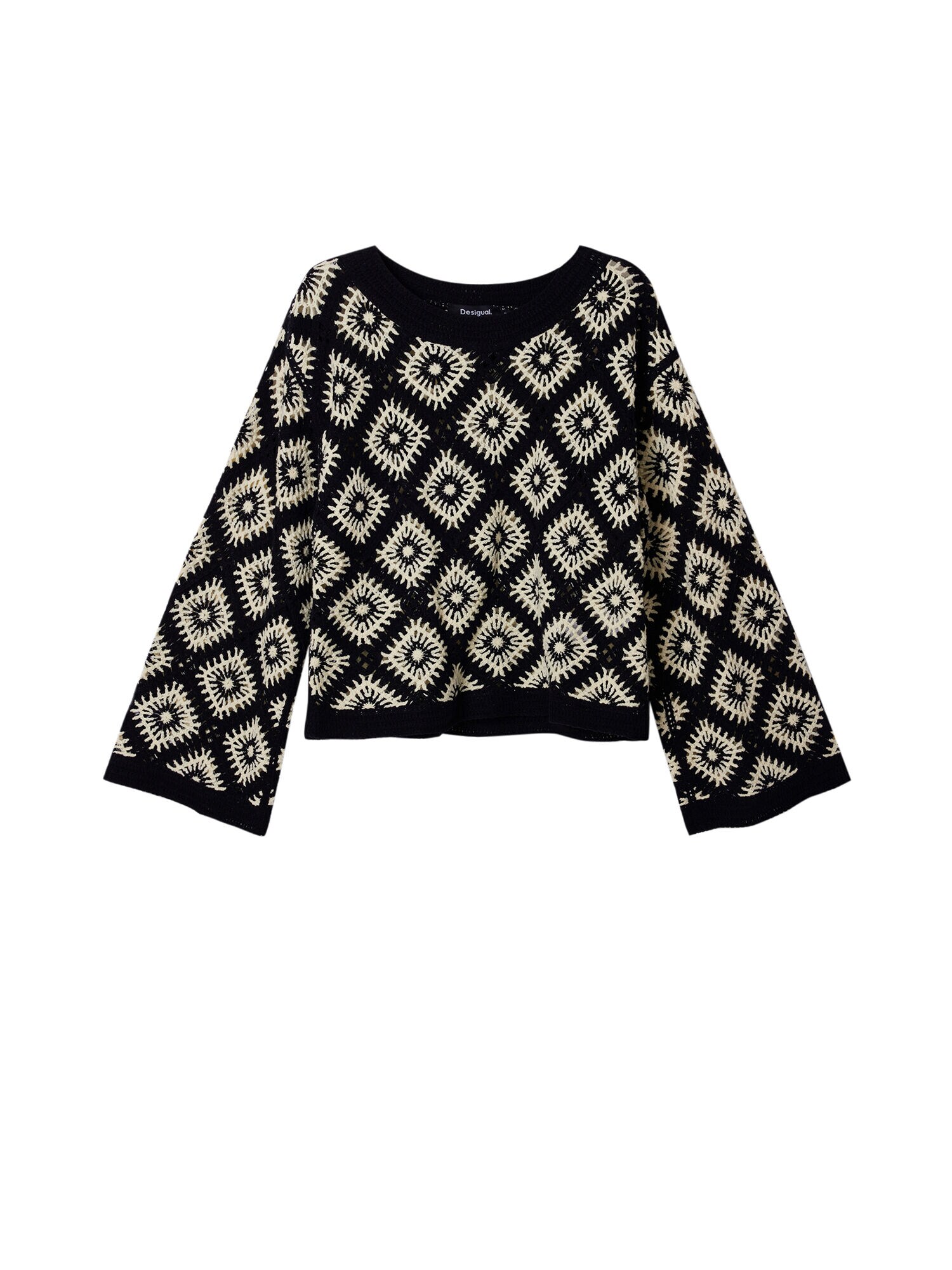 Desigual Pulóver 'Crochet'  éjkék / fehér akciós termékkép 1