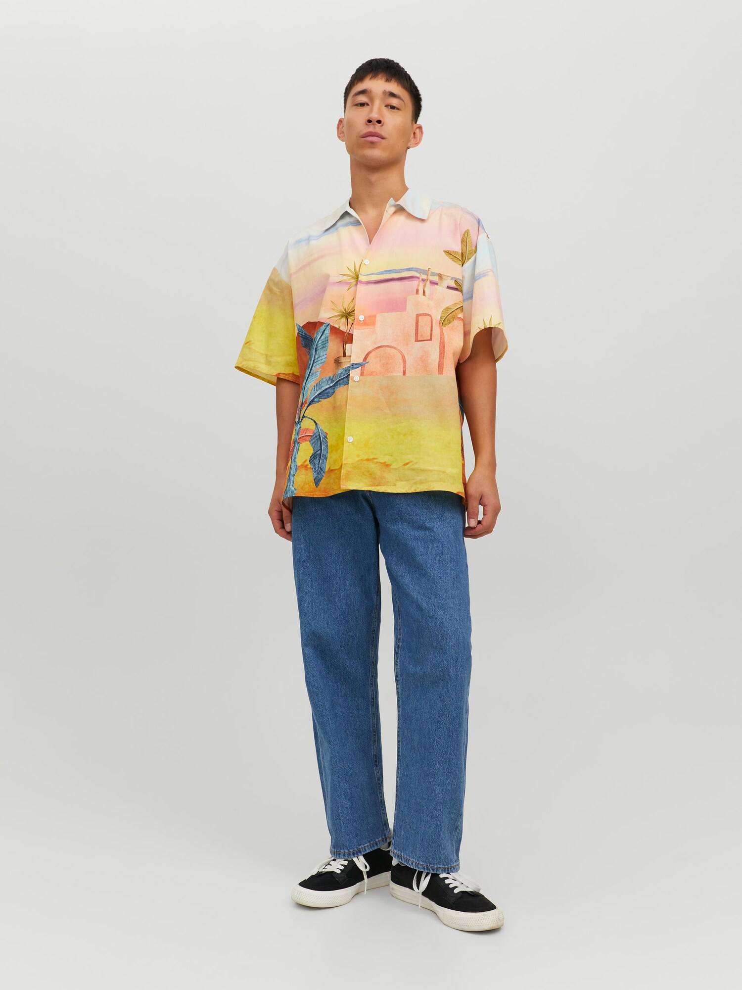 JACK & JONES Košeľa 'JORLandscape' svetlomodrá / tmavožltá / marhuľová / homárová (obrázok 6)
