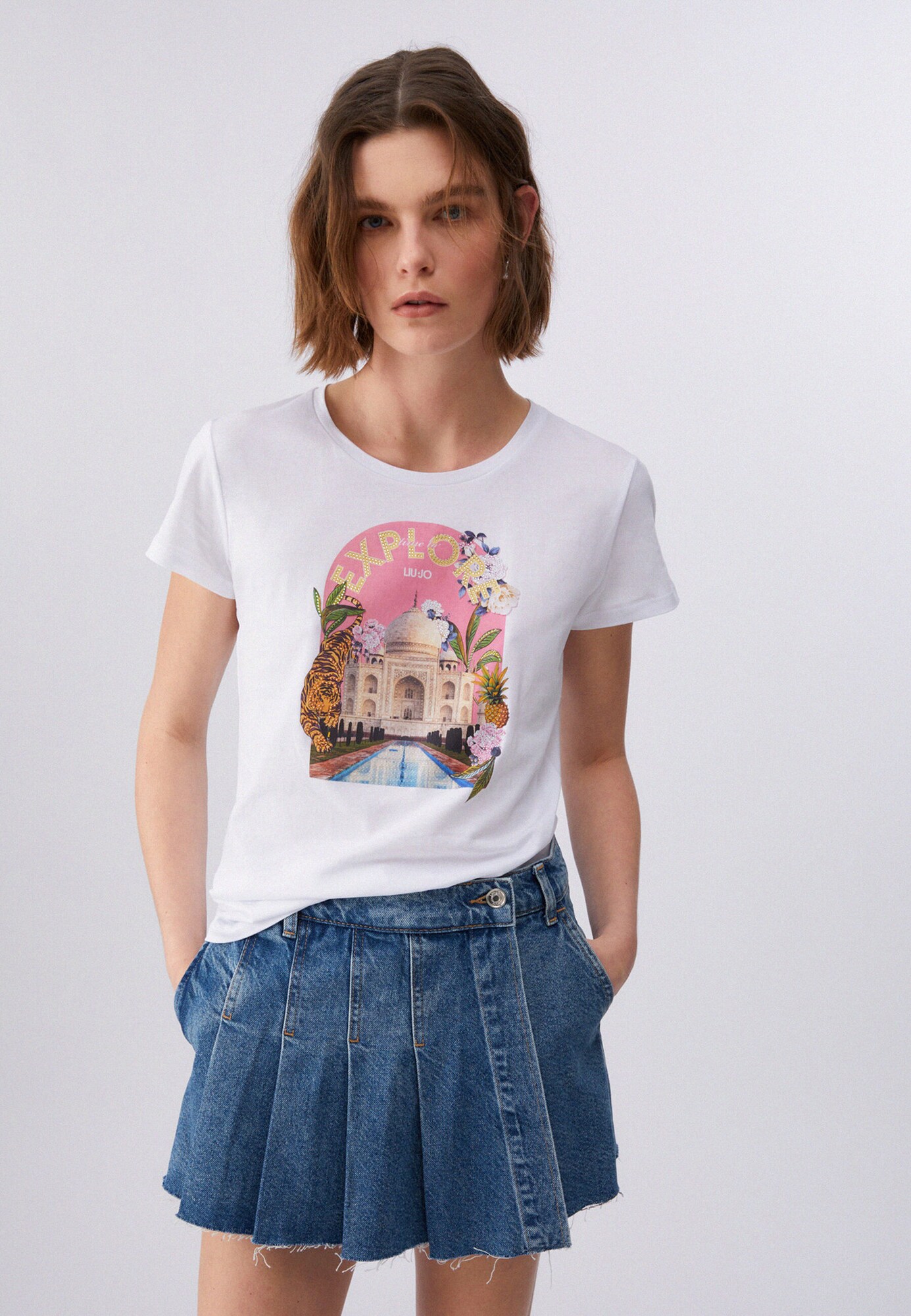 Liu Jo Camiseta  beige claro / verde / eosin / blanco – imagen 4