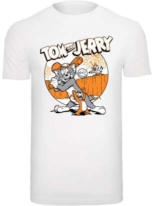 F4NT4STIC Shirt ‘Tom And Jerry Play Baseball’ Lichtgrijs / Oranje / Zwart / Wit