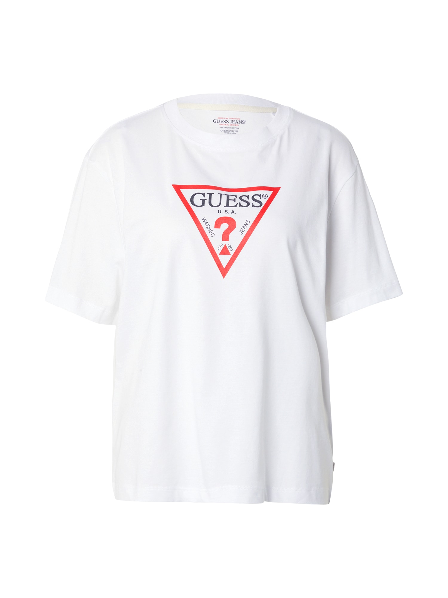 GUESS JEANS Tricou ICONIC  roșu / negru / alb