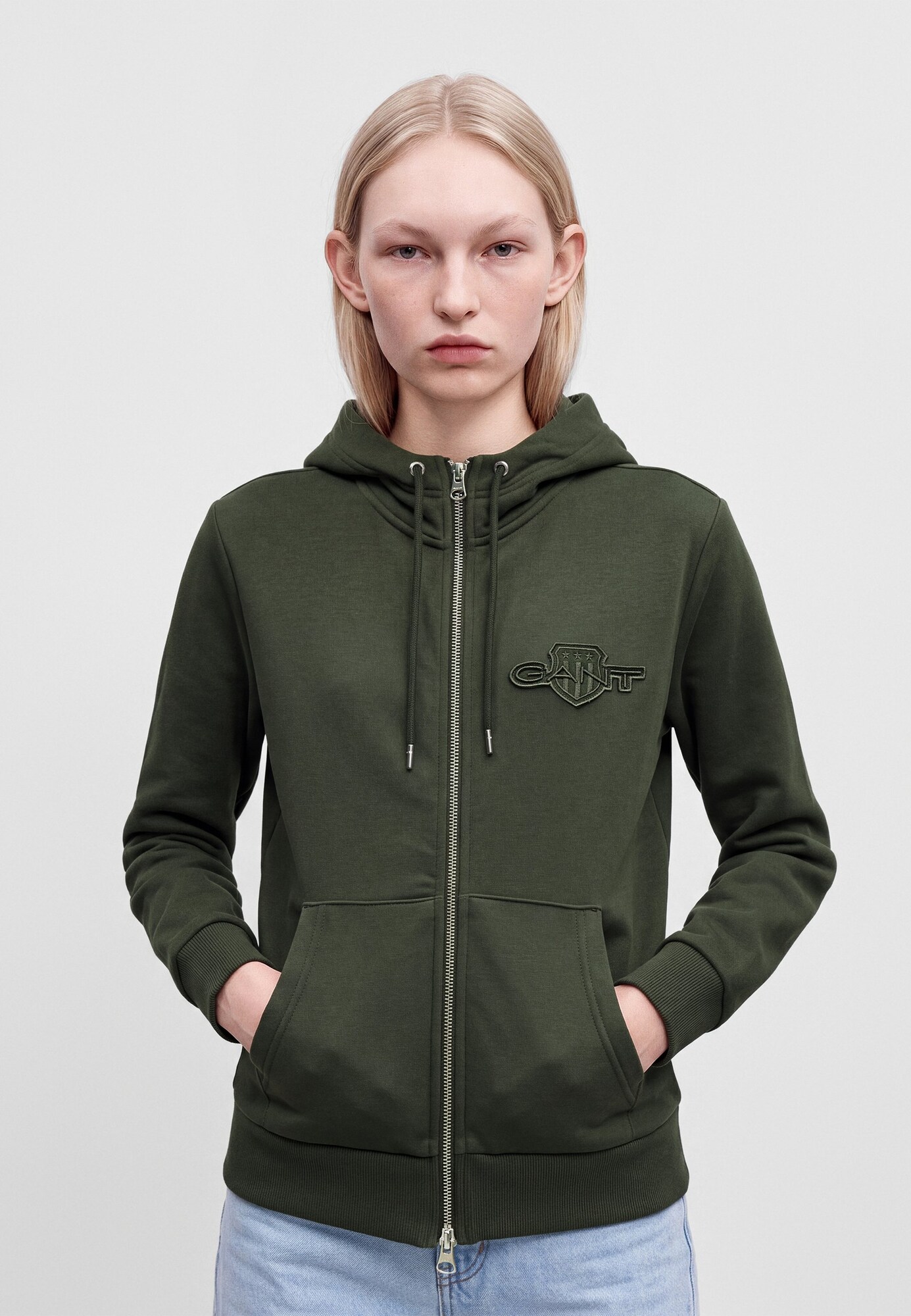 GANT Sudadera con cremallera verde oscuro – imagen 2