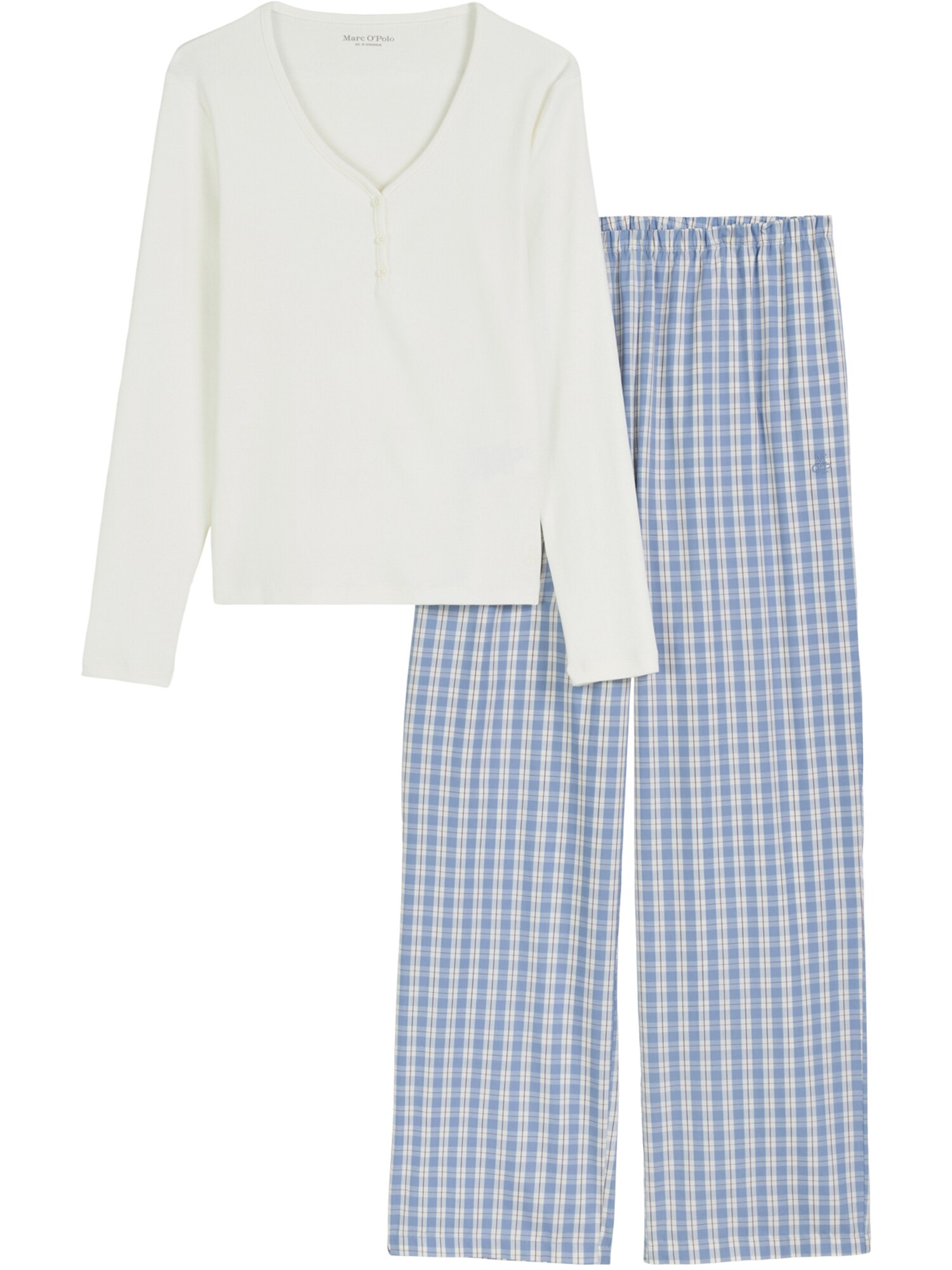 Marc O'Polo Pijama  azul claro / blanco lana