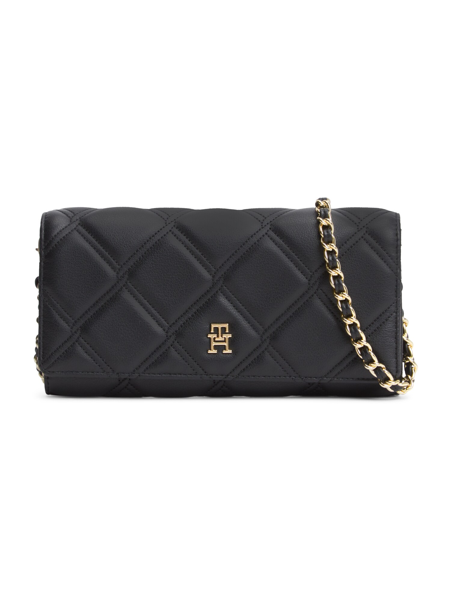 TOMMY HILFIGER Pismo torbica 'Quilted TH Monogram Chain Strap'  crna