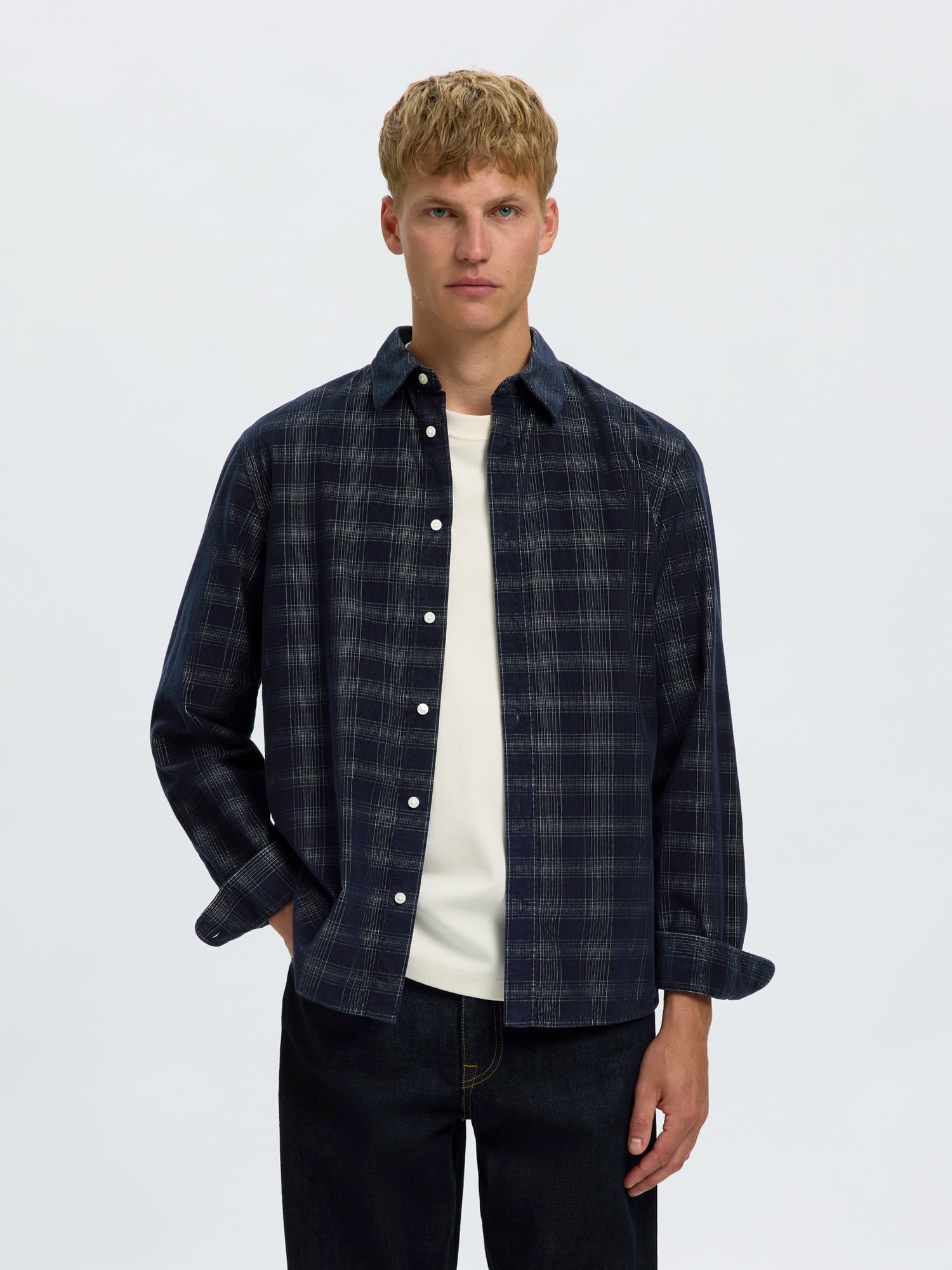 SELECTED Camisa 'SLMCLAUS-PAU' azul oscuro / blanco
