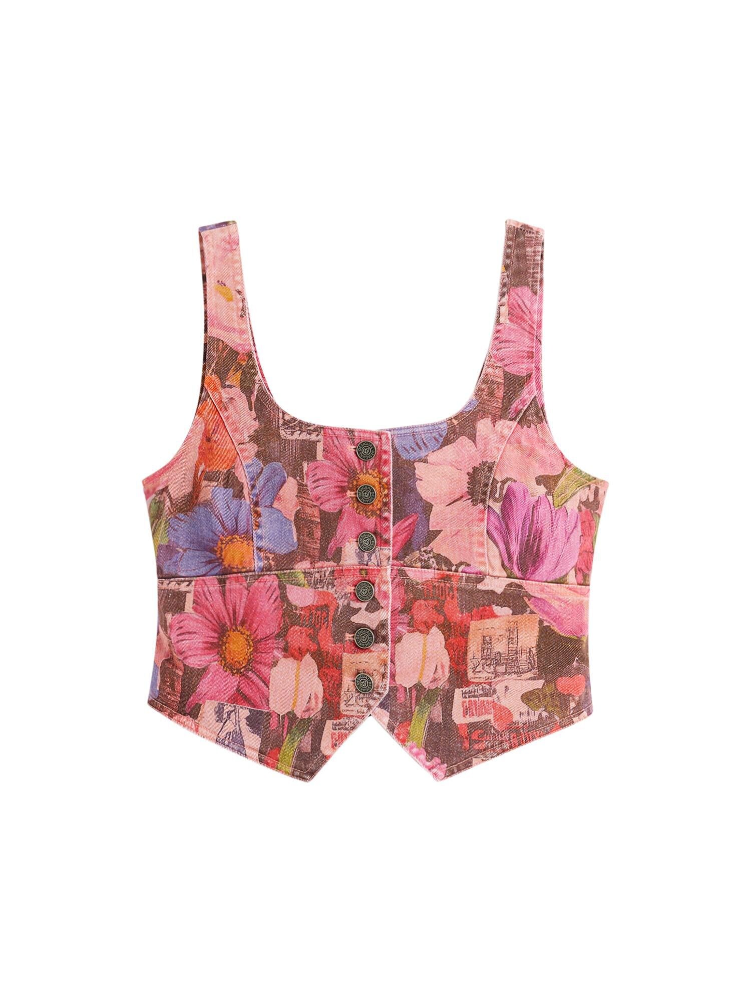 Desigual Chaleco  azul / rosa claro / rojo