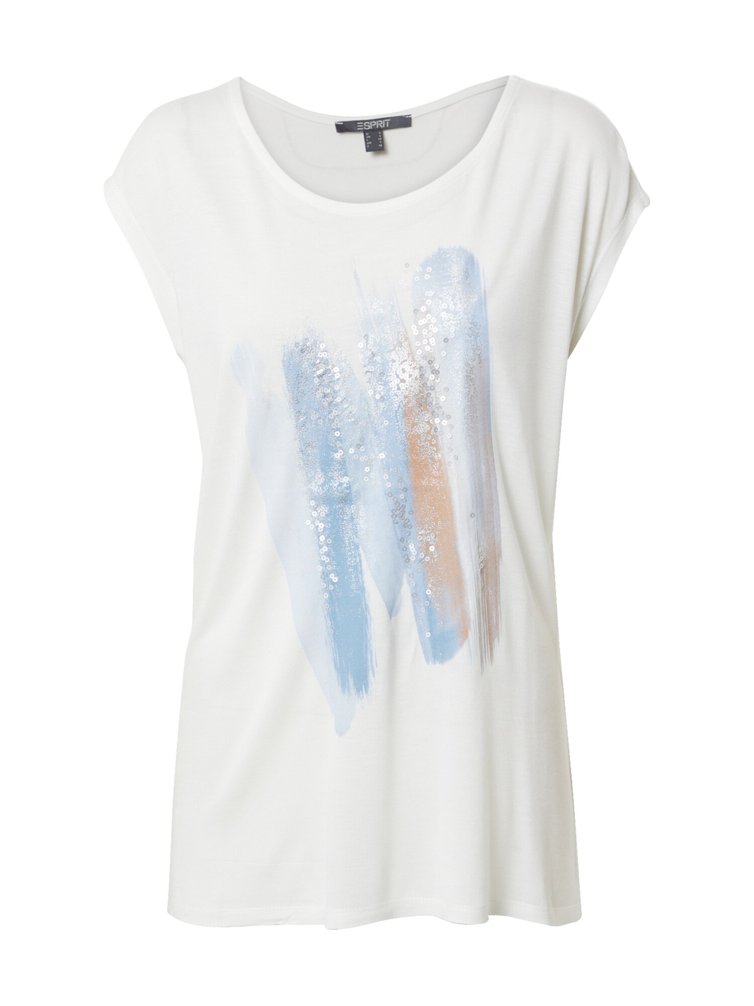 Esprit Collection Marškinėliai 'sequince paint'  balkšva / dangaus žydra / ruda / sidabrinė