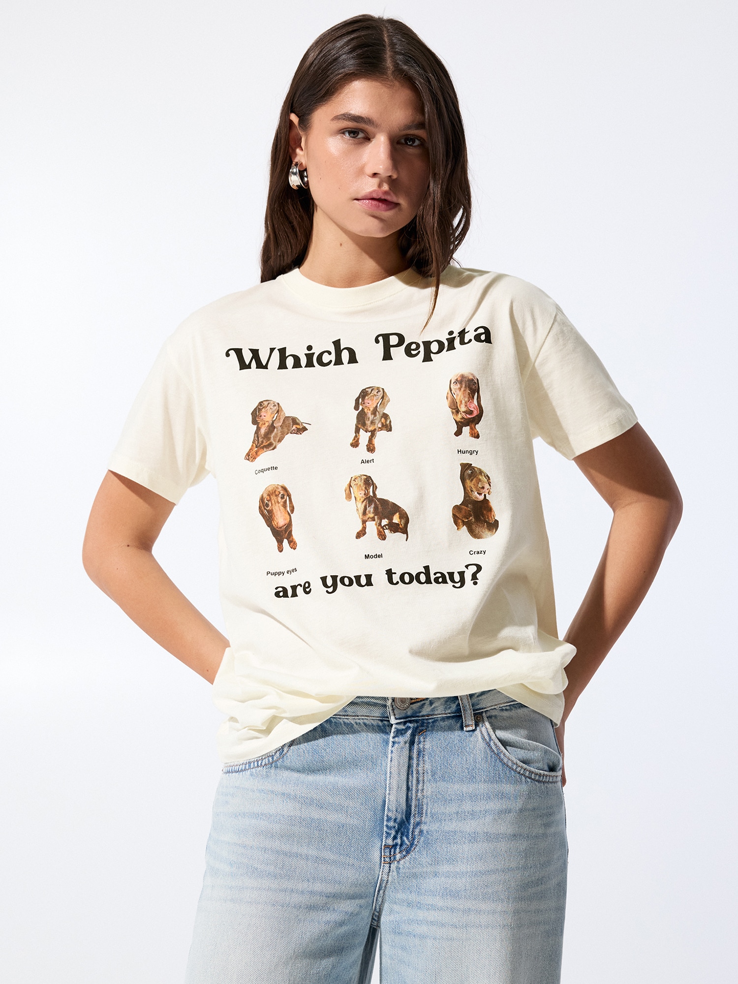 Pull&Bear Póló  ekrü / barna / umbra / fekete termék 2. képe