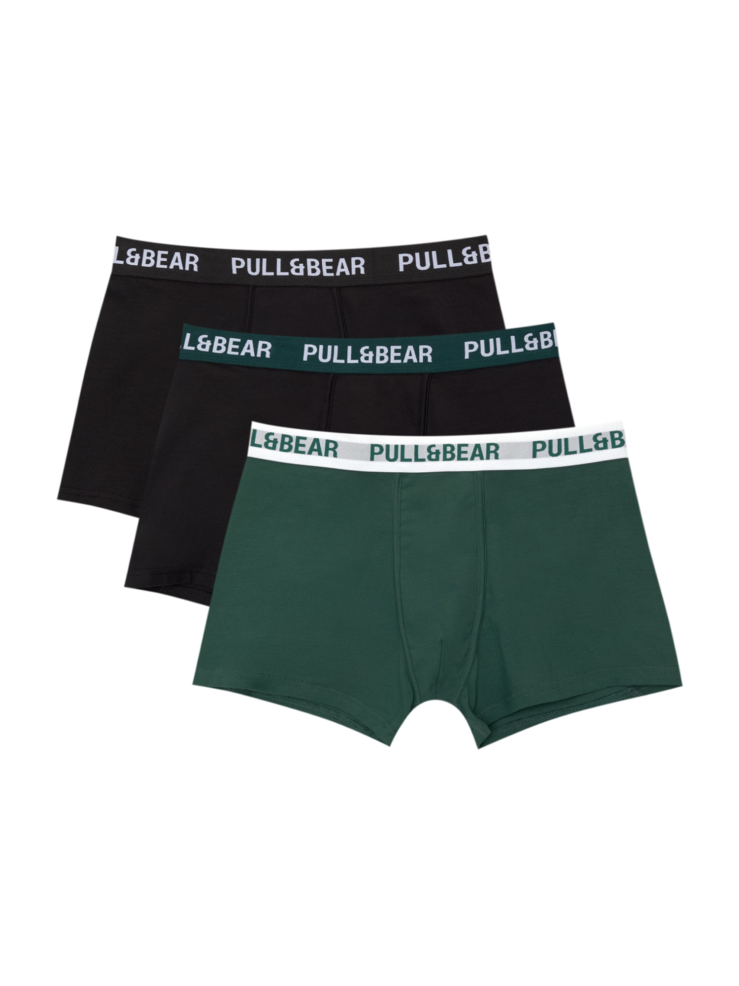 Pull&Bear Boxerky  tmavozelená / čierna / biela